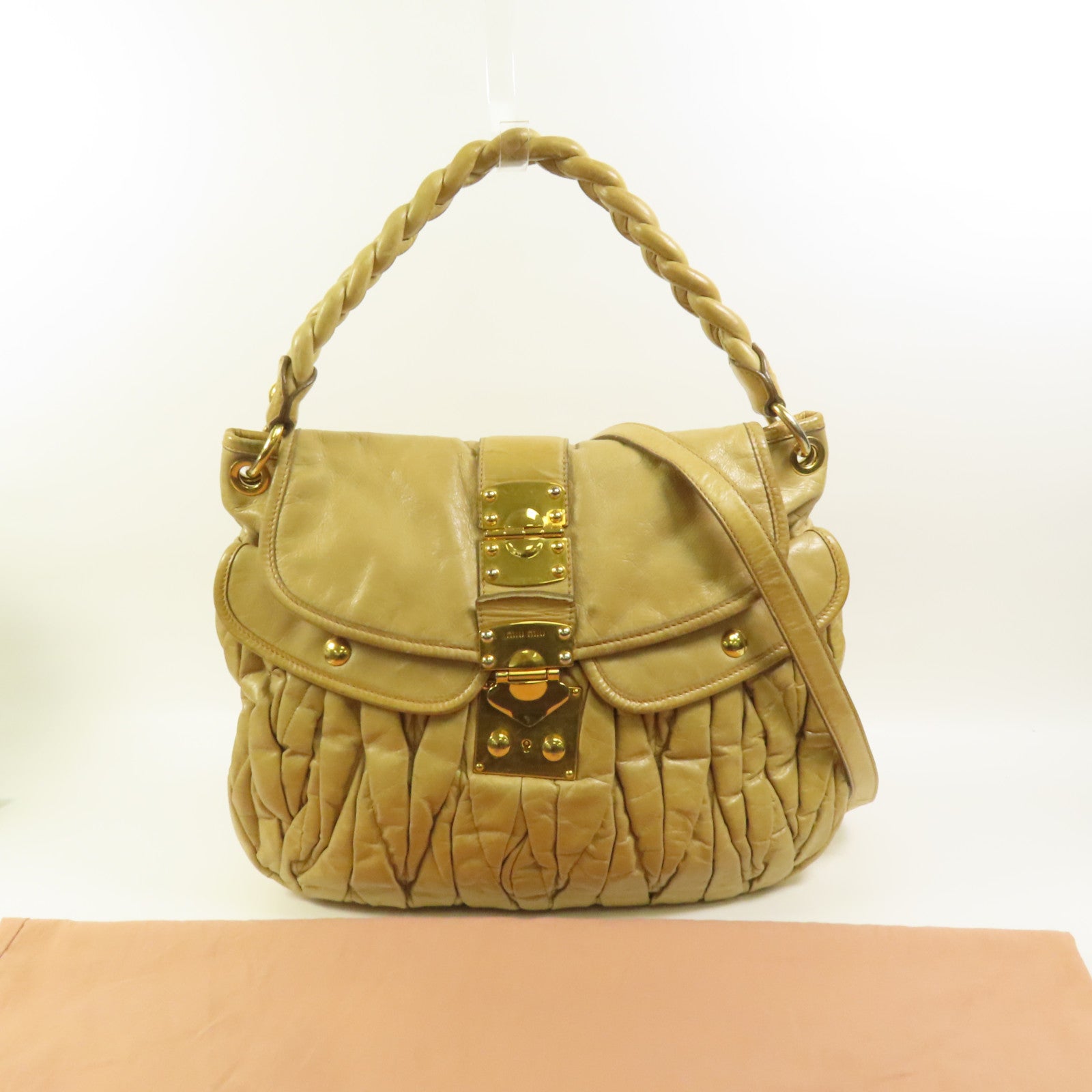 Miu Miu 牛皮皮革2 Way Shoulder金扣手挽肩背兩用袋
