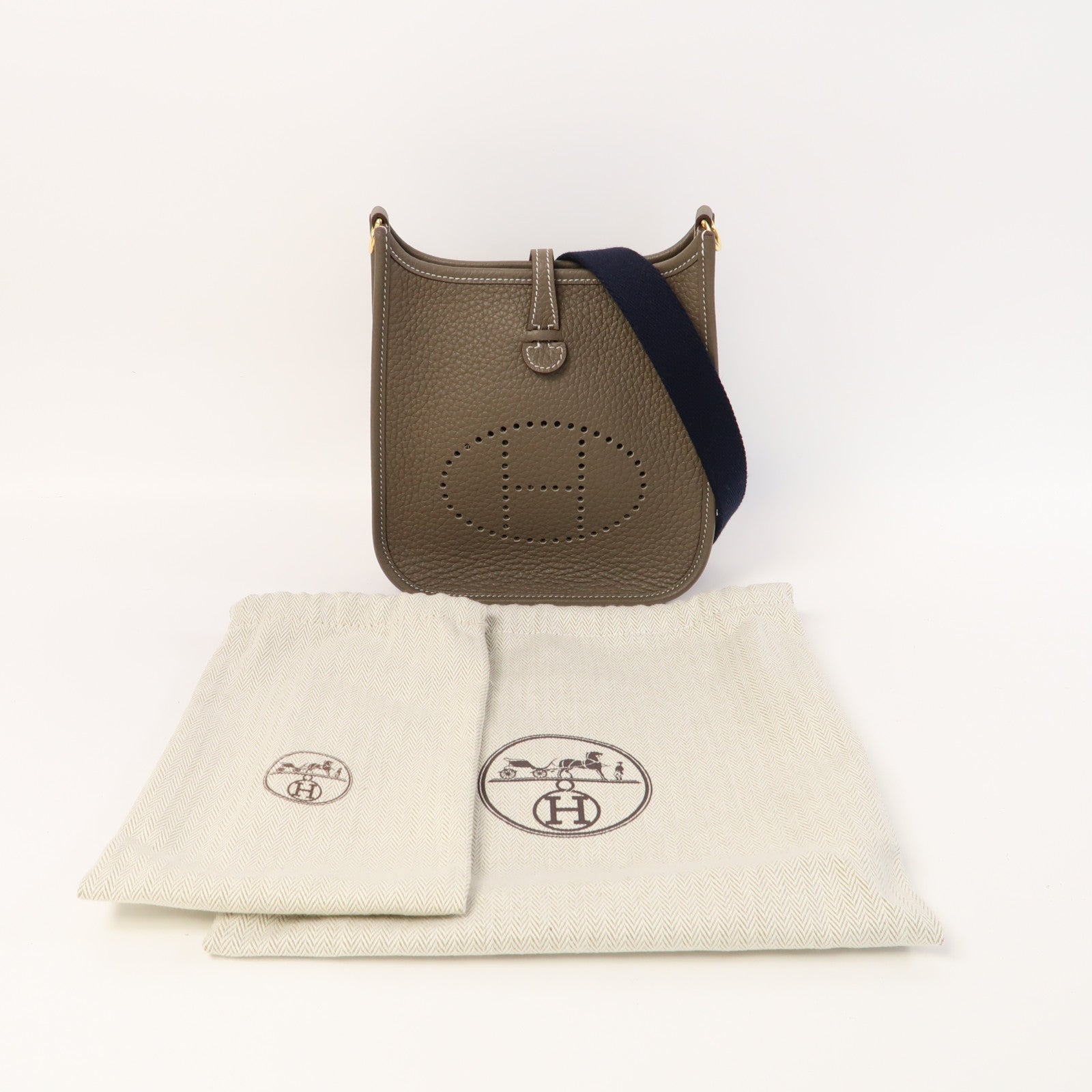 HERMES 皮革Evelyne TPM金扣肩背袋大象灰色