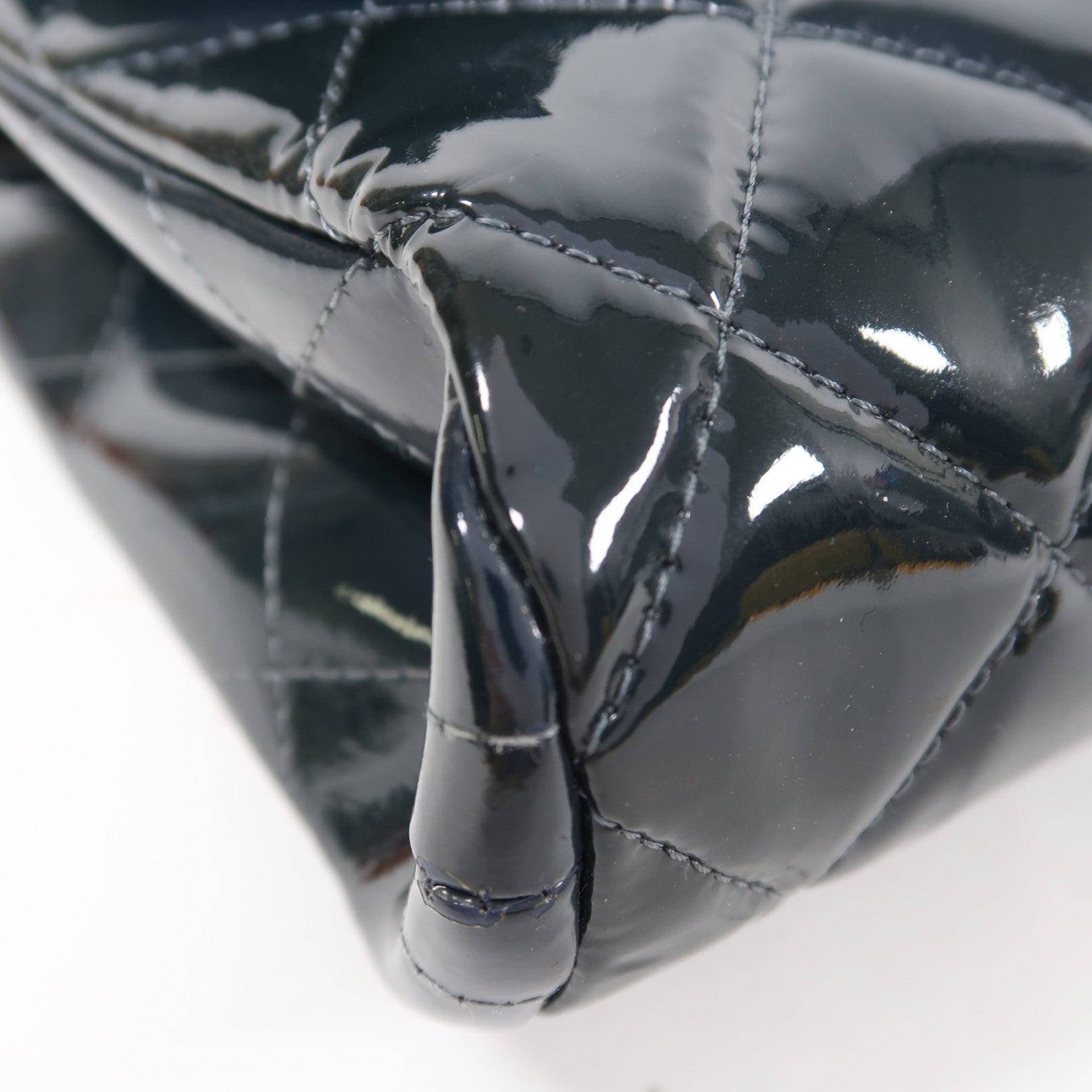 CHANEL 菱格漆皮皮革Chain Shoulder銀扣鏈帶肩背袋綠色