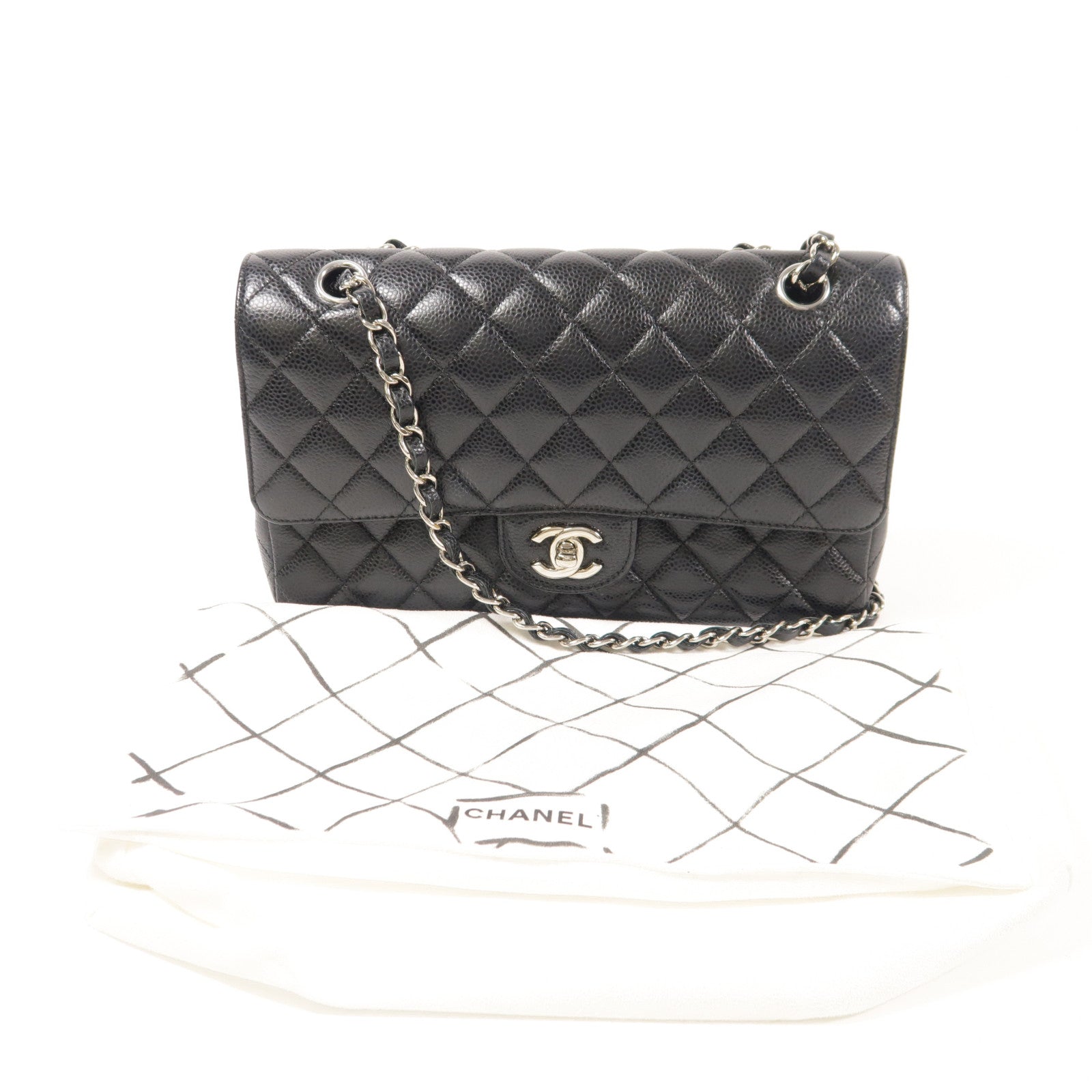 CHANEL 牛皮皮革Classic 25銀扣鏈帶肩背袋