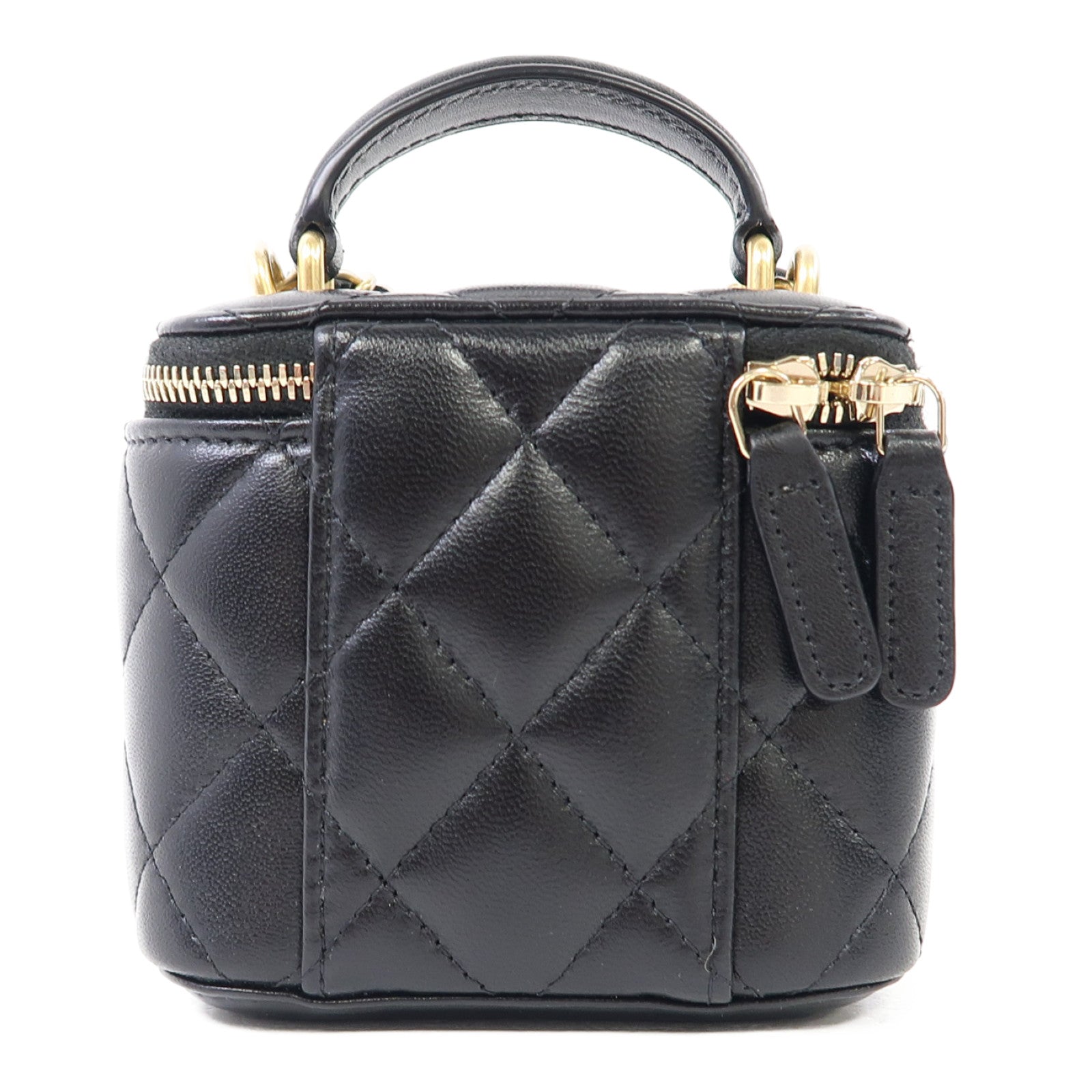 CHANEL 菱格羊皮皮革Vanity Case金扣鏈帶肩背袋黑色