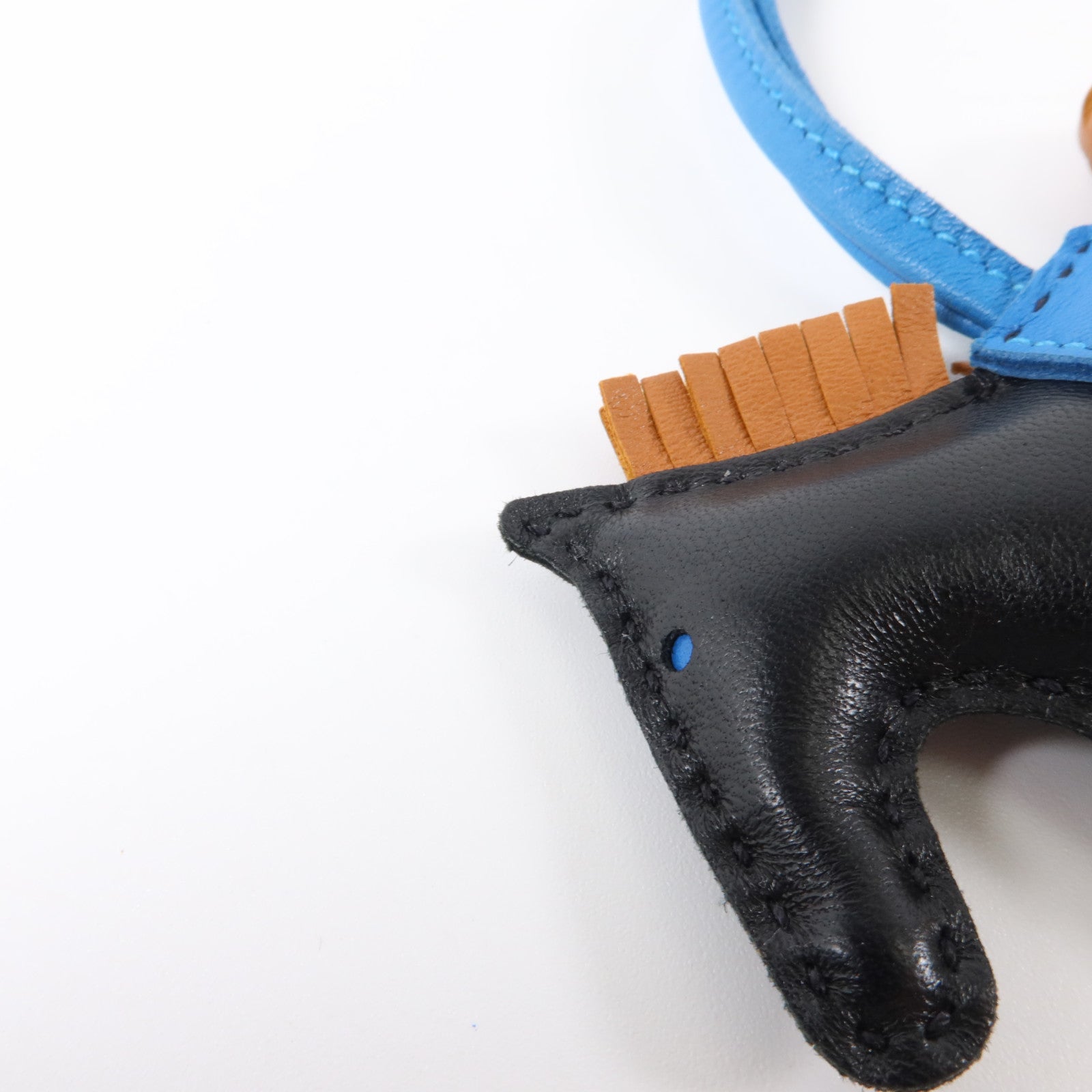 HERMES Milo皮革Rodeo PM掛飾Noir/Gold/Bleu Zanzibar