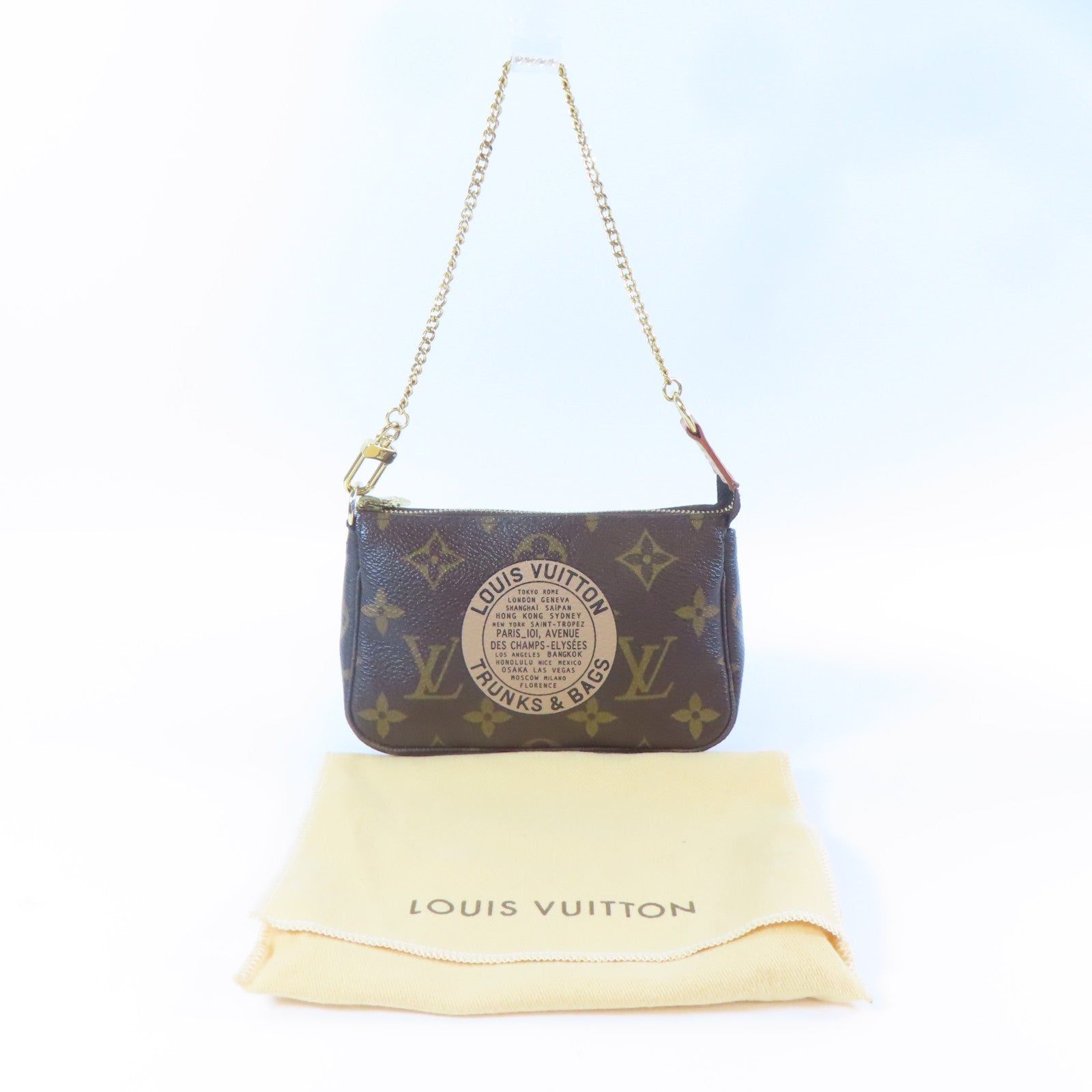 LOUIS VUITTON Monogram Pochette Trunk金扣鏈帶肩背袋啡色