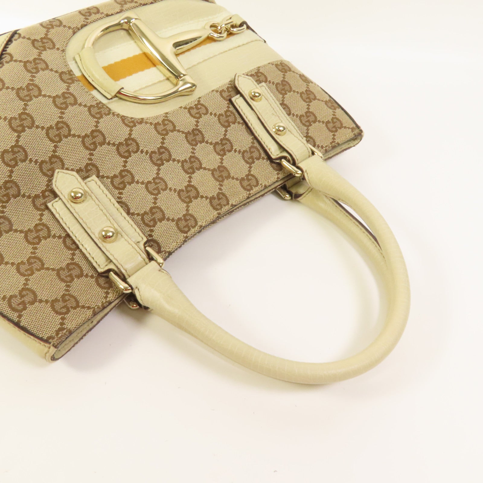 GUCCI 帆布Horsebit Tote金扣手挽袋