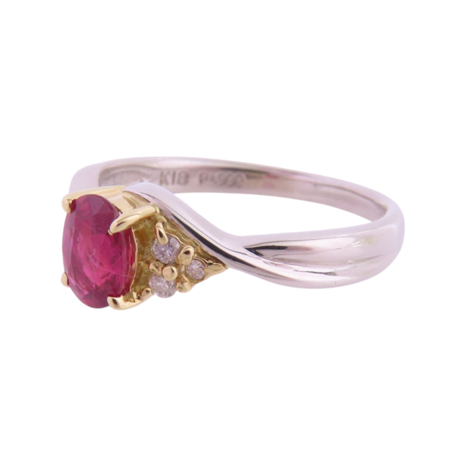 JEWELRY 【激減優惠】PT900鉑金/18K黃金/紅寶石/鑽石Ruby Diamond Ring戒指US#5.75