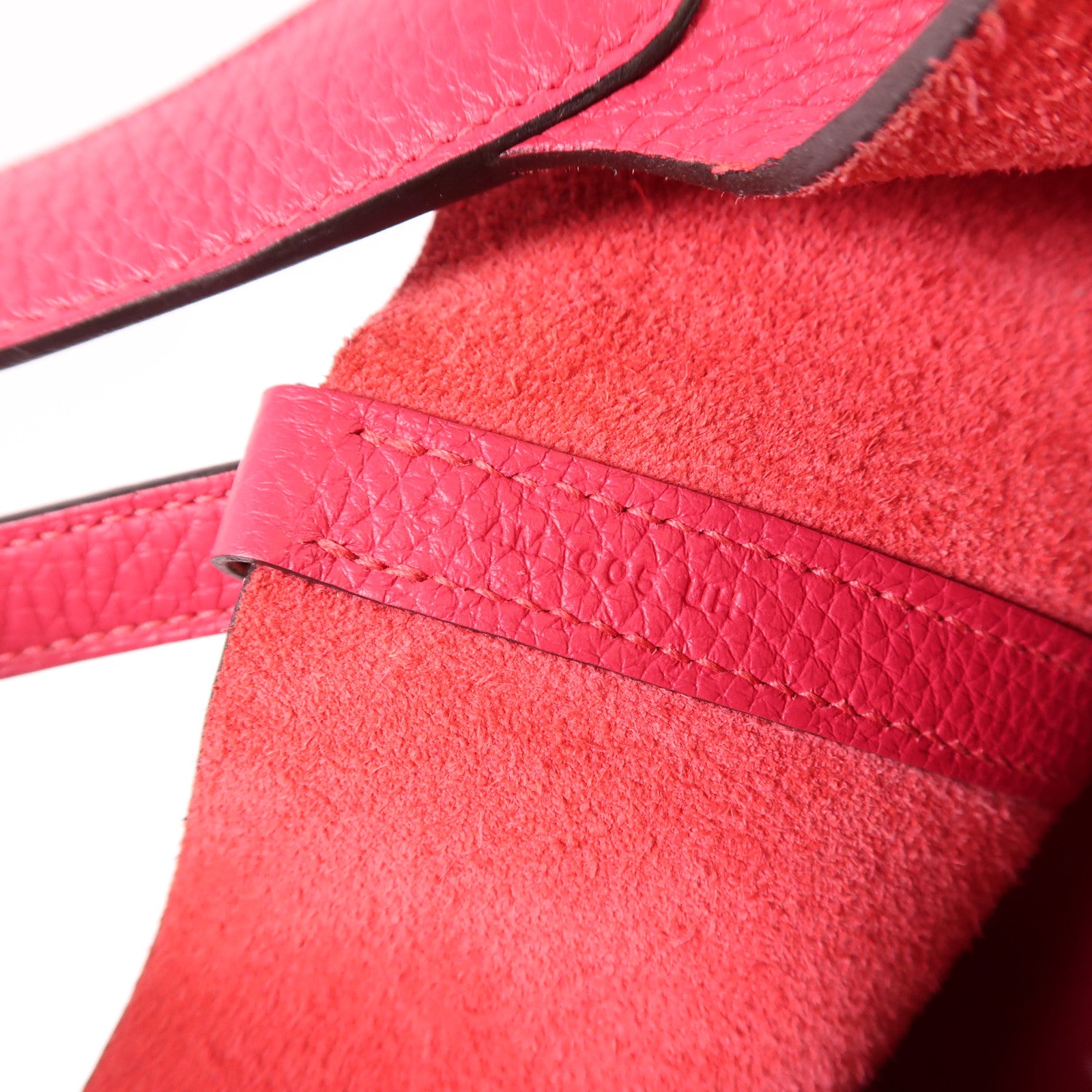 HERMES PHW Picotin MM Handbag Taurillon Clemence Leather Framboise/Rouge Sellier