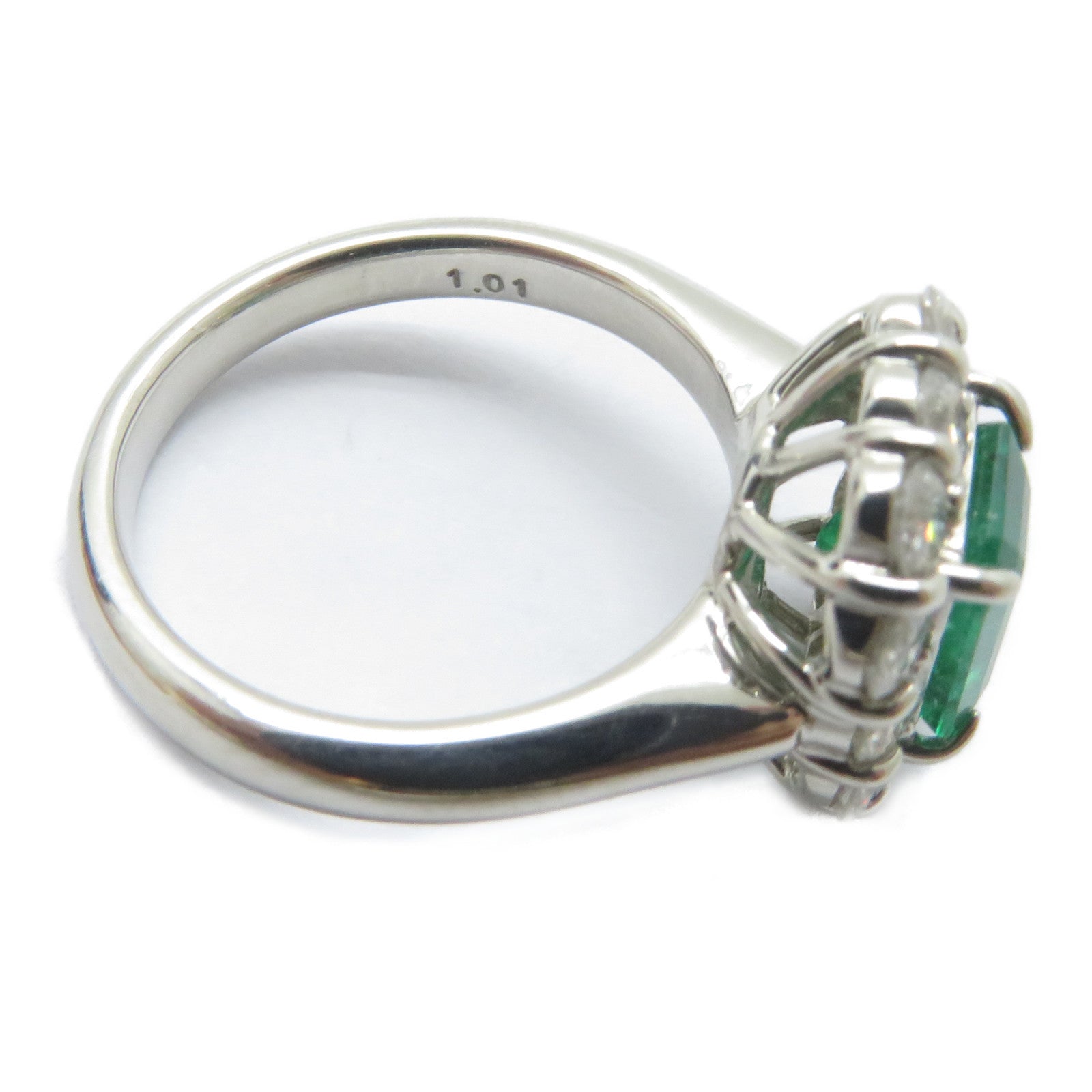 JEWELRY PT900鉑金Emerald Ring 1.51ct綠寶石/1.01ct鑚石戒指US#5.75