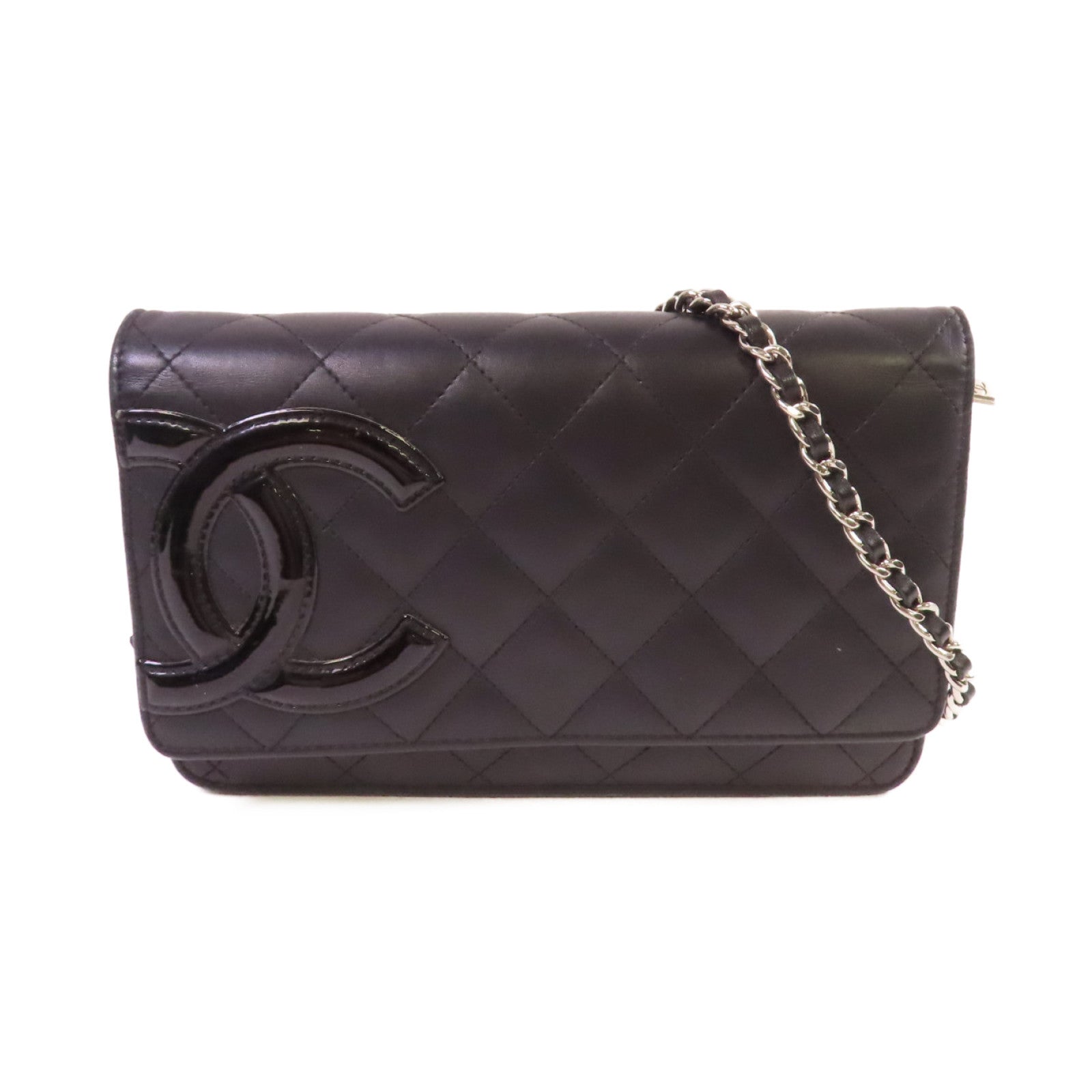 CHANEL 【激減優惠】菱格羊皮皮革Cambon WOC Wallet On Chain Shoulder Bag銀扣鏈帶肩背袋黑色