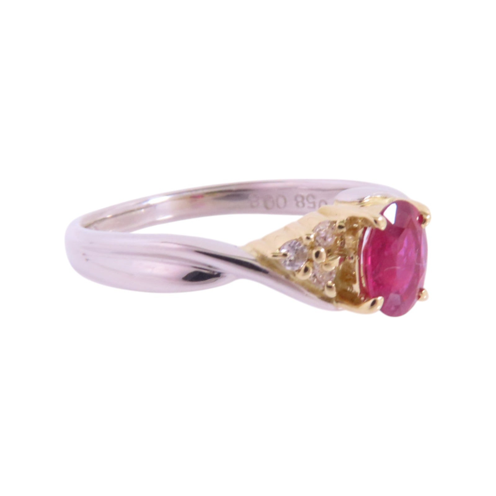 JEWELRY 【激減優惠】PT900鉑金/18K黃金/紅寶石/鑽石Ruby Diamond Ring戒指US#5.75