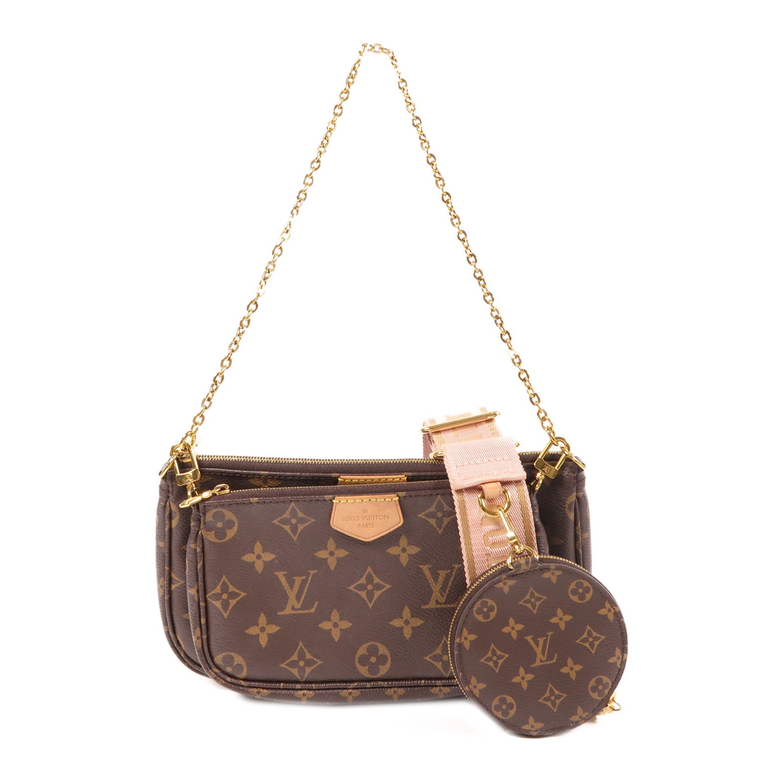 LOUIS VUITTON Monogram Multi Pochette Accessoires金扣手挽肩背兩用袋棕色