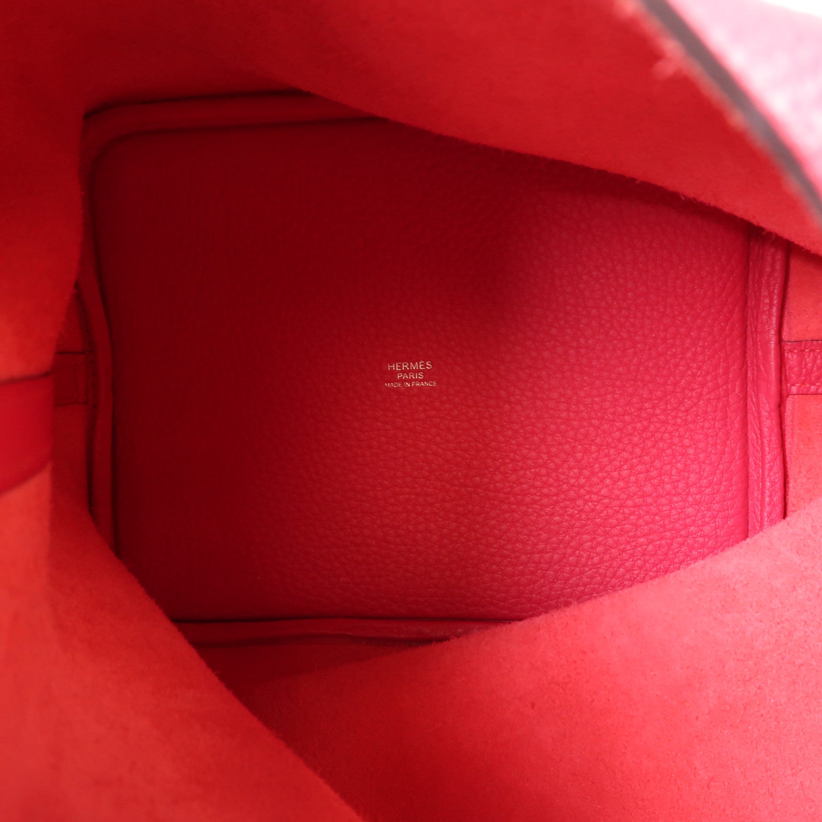 HERMES PHW Picotin MM Handbag Taurillon Clemence Leather Framboise/Rouge Sellier