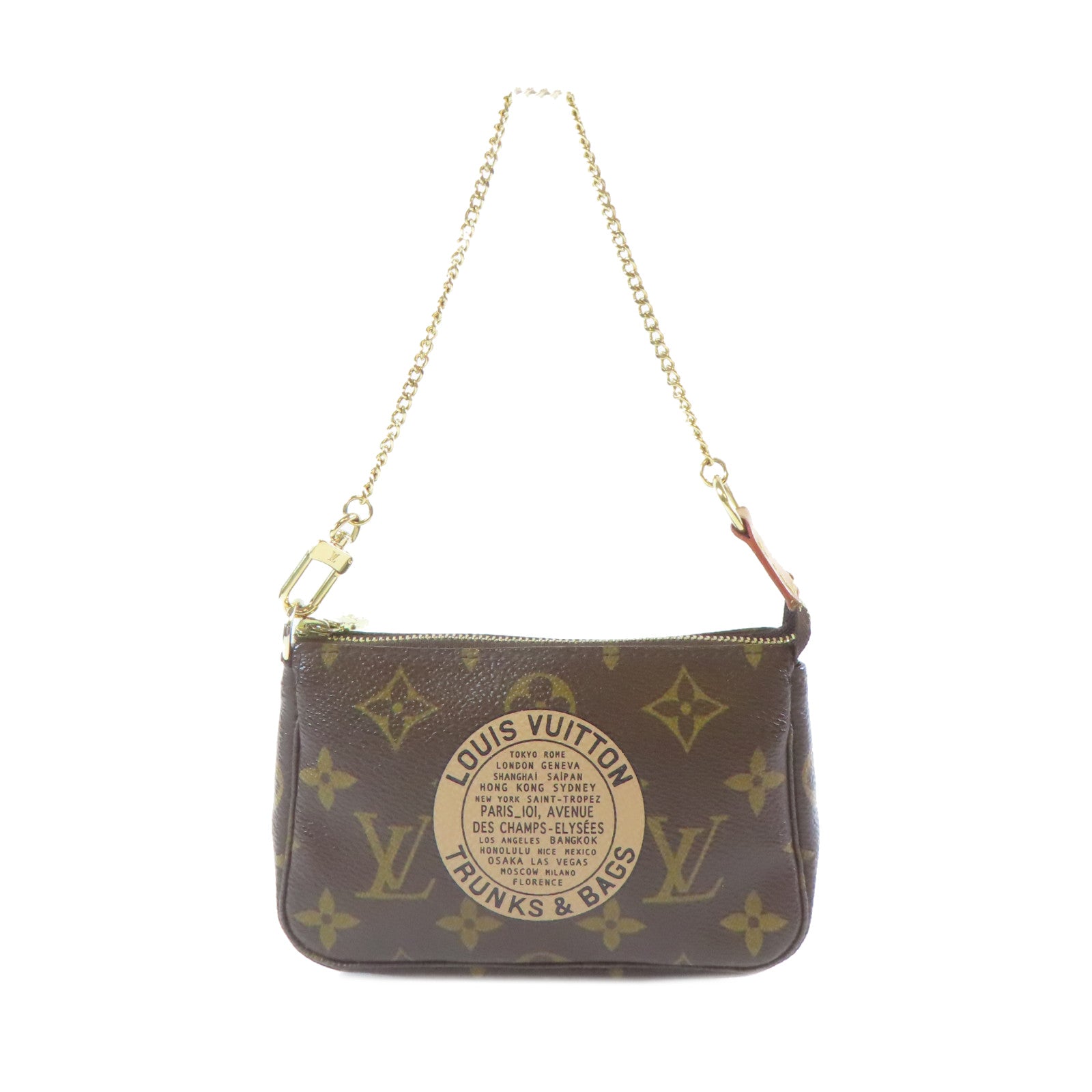 LOUIS VUITTON Monogram Pochette Trunk金扣鏈帶肩背袋啡色