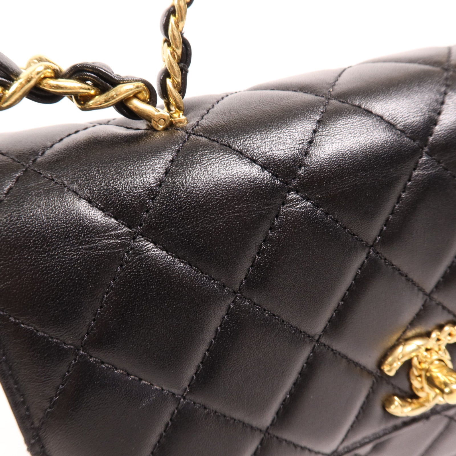 CHANEL 牛皮皮革Chain Shoulder金扣手挽肩背兩用袋