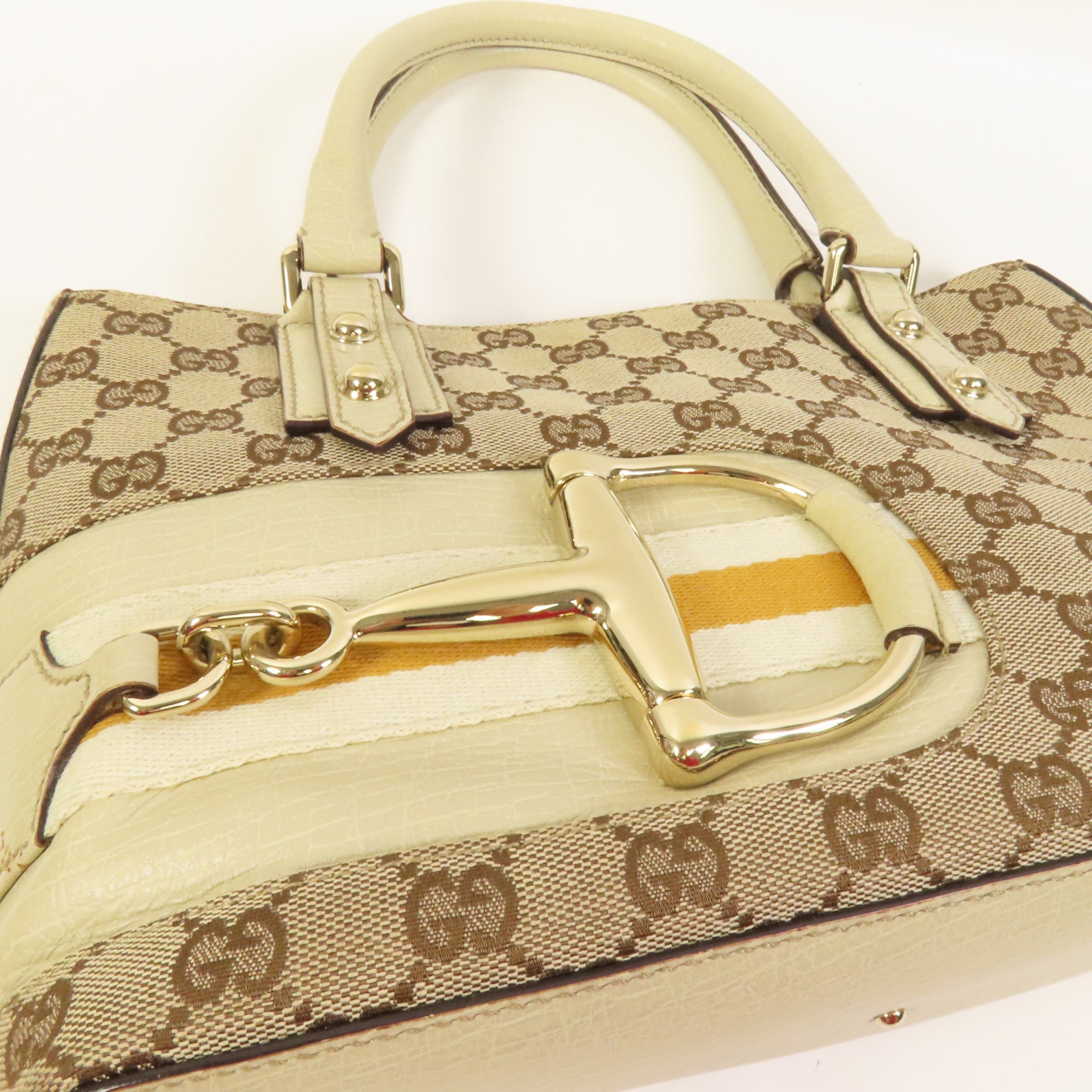 GUCCI 帆布Horsebit Tote金扣手挽袋