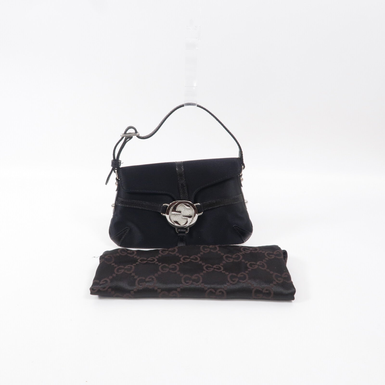GUCCI 絲質/蜥蜴皮革Hand Bag手挽袋