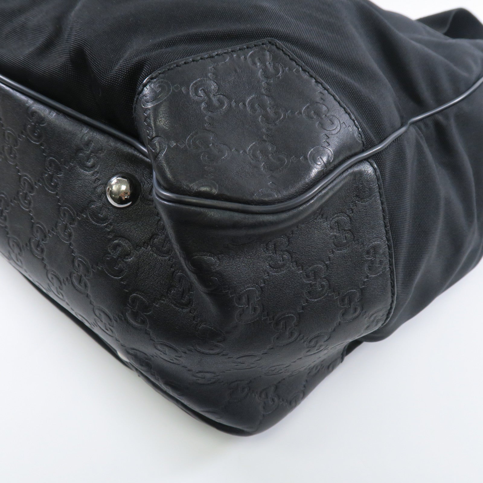 GUCCI 帆布Tote Bag銀扣手挽袋黑色