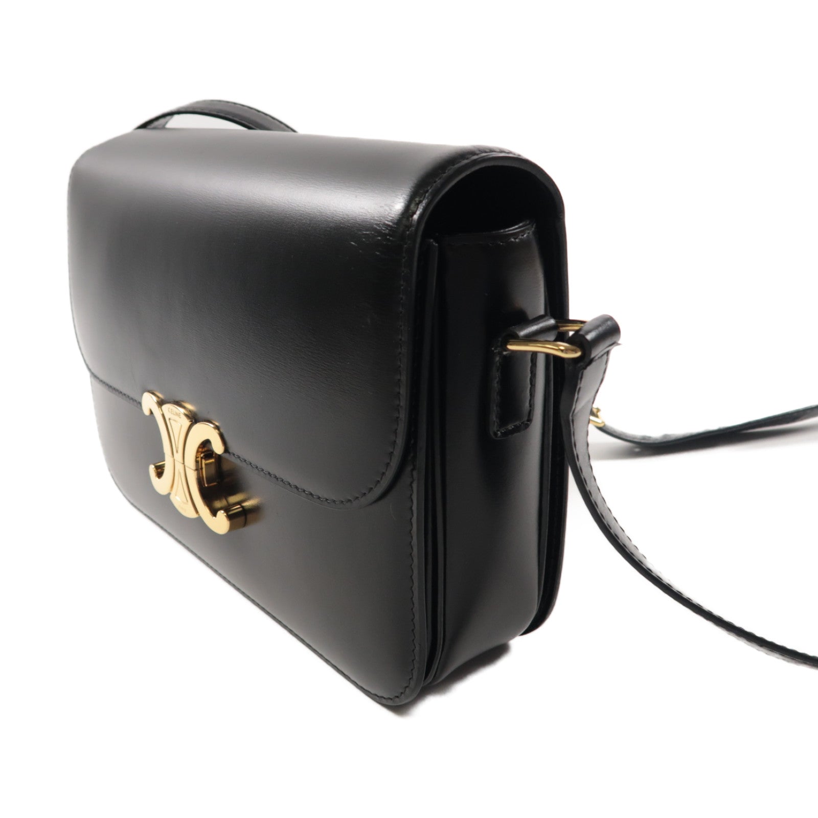 CELINE 牛皮皮革Classique Triomphe金扣肩背袋黑色