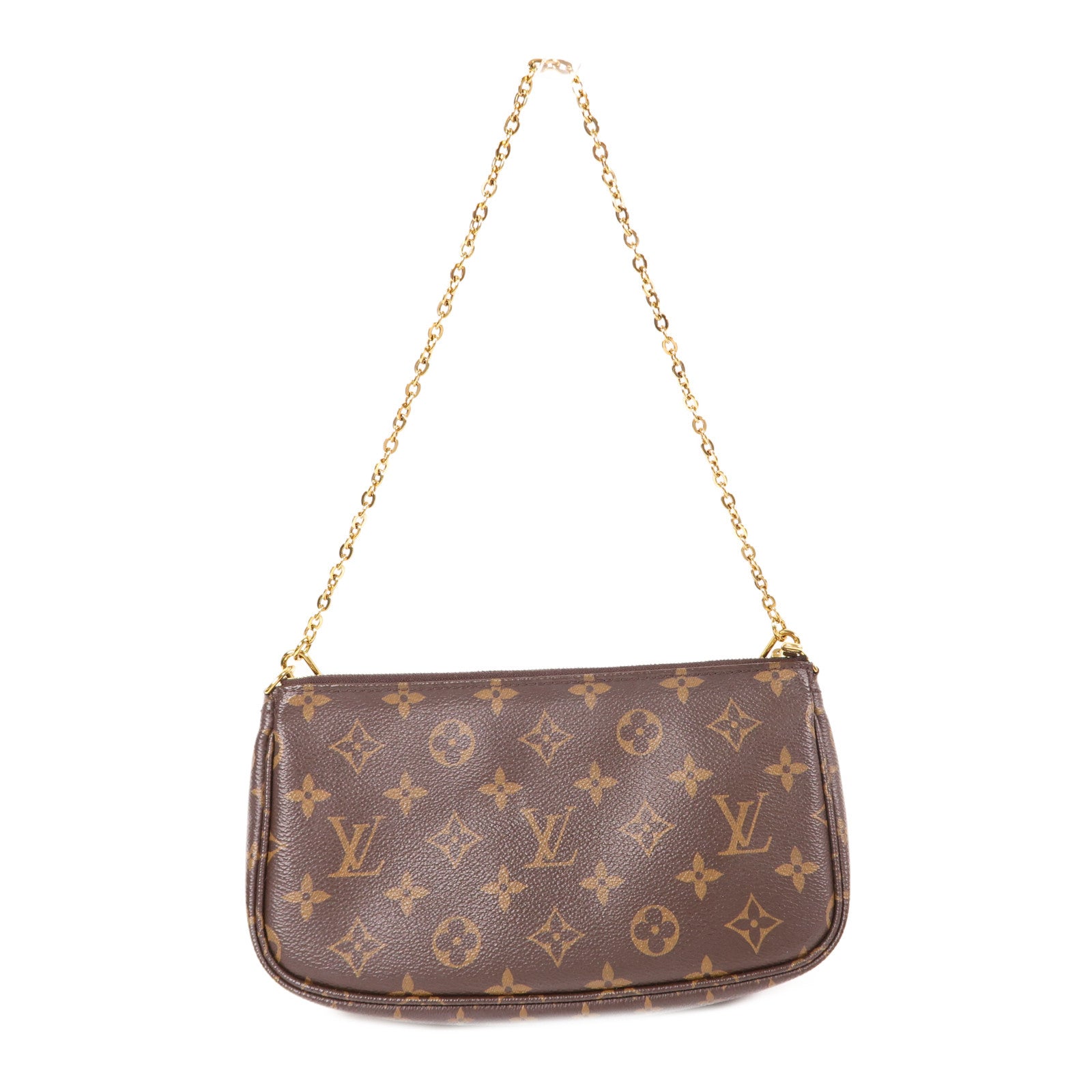 LOUIS VUITTON Monogram Multi Pochette Accessoires金扣手挽肩背兩用袋棕色