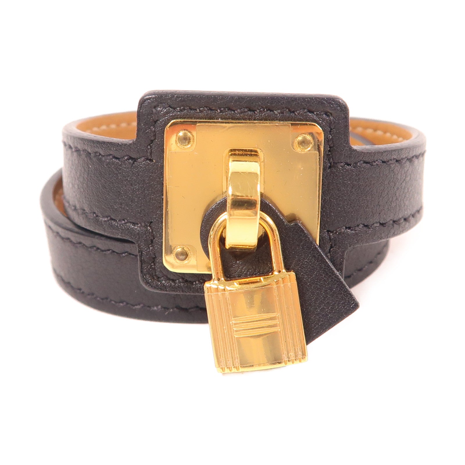 HERMES 皮革O'kelly Bracelet金扣手鐲Noir
