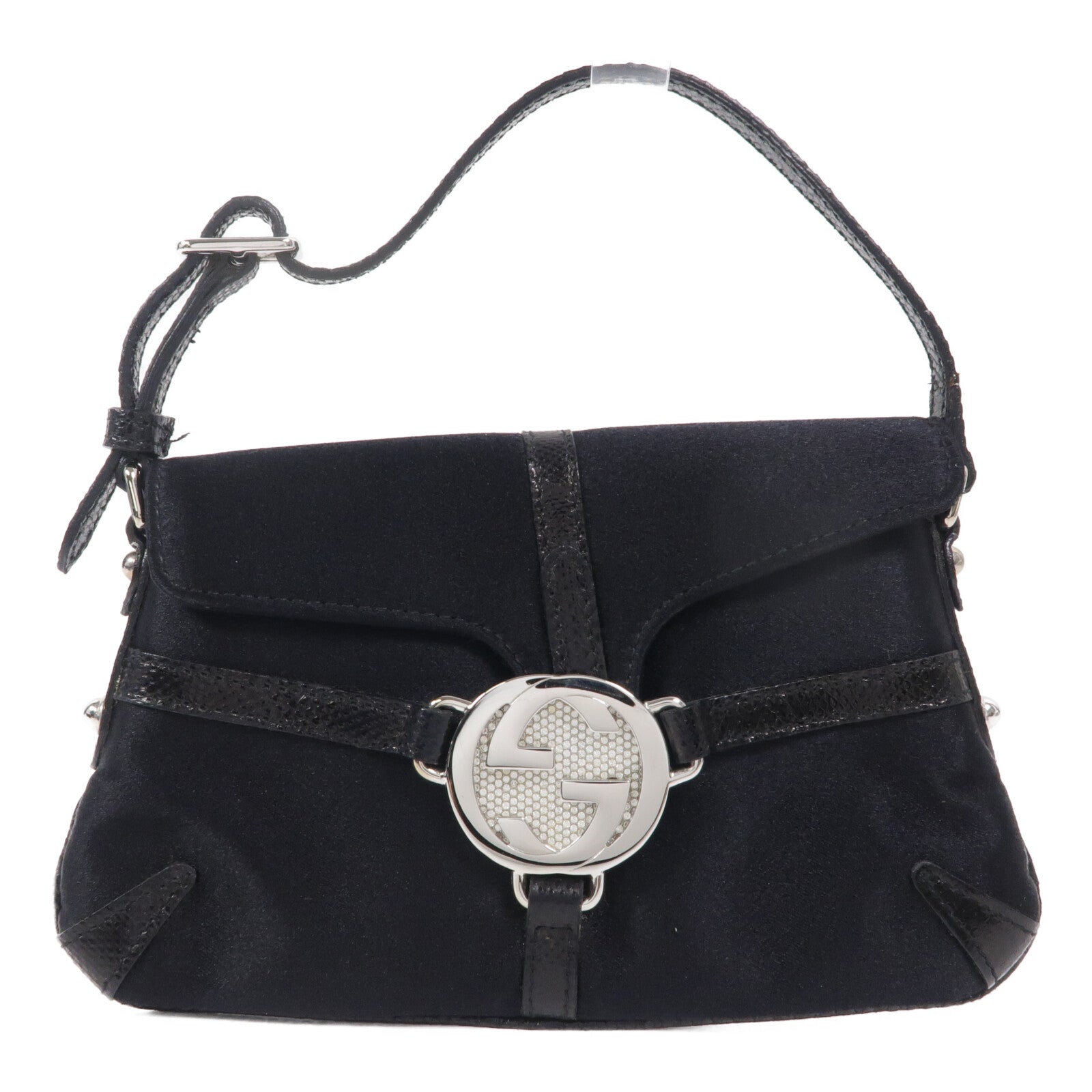 GUCCI 絲質/蜥蜴皮革Hand Bag手挽袋
