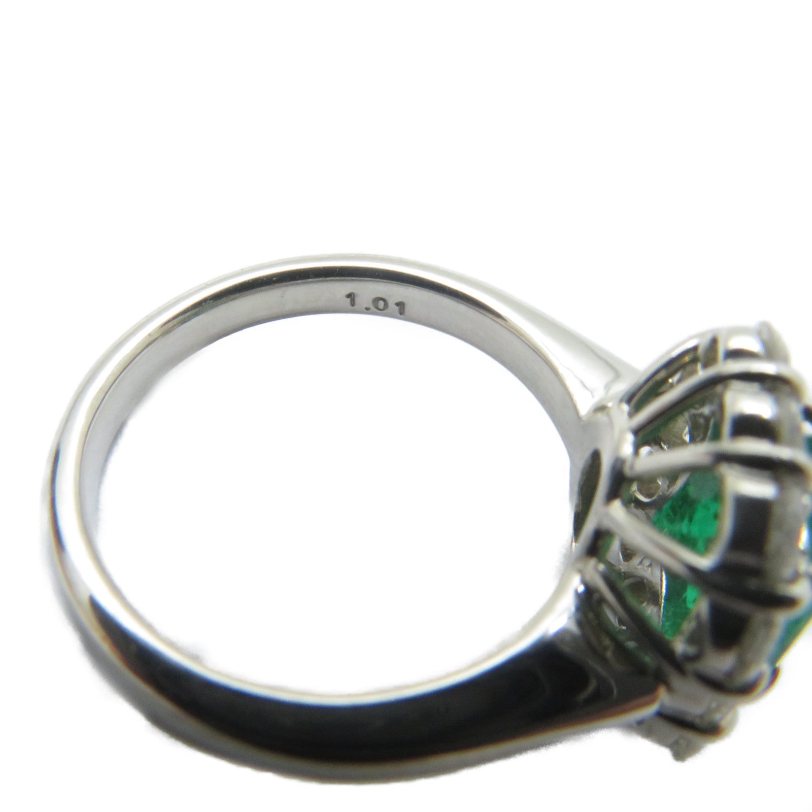 JEWELRY PT900鉑金Emerald Ring 1.51ct綠寶石/1.01ct鑚石戒指US#5.75