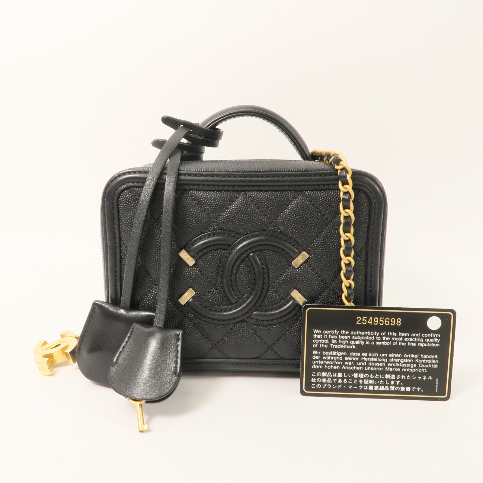CHANEL 牛皮皮革Vanity Case 17cm鏈帶手挽肩背兩用袋
