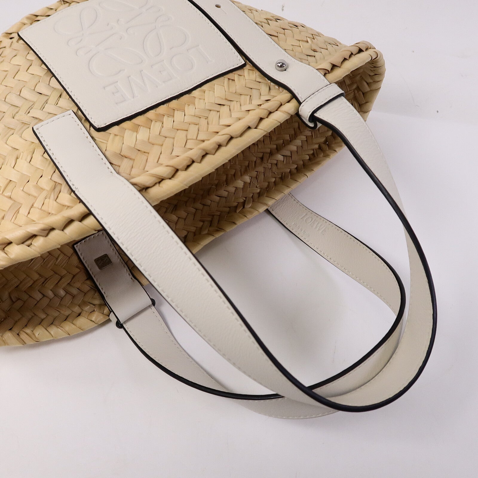 LOEWE Raffia/牛皮皮革Basket Bag肩背袋