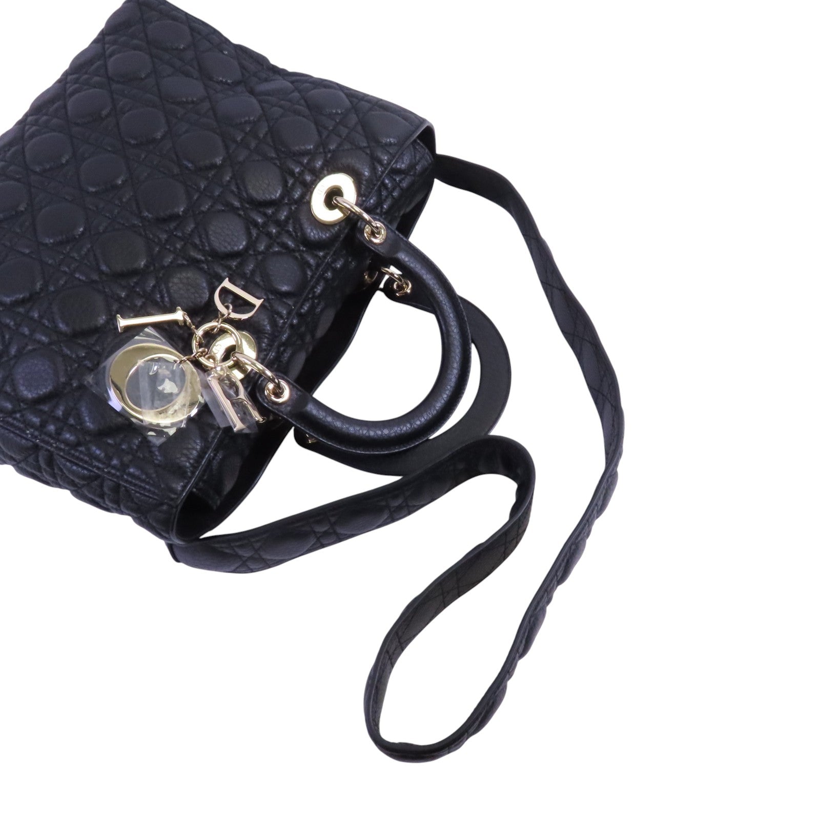 Dior 牛皮皮革Lady Dior Large金扣手挽肩背兩用袋