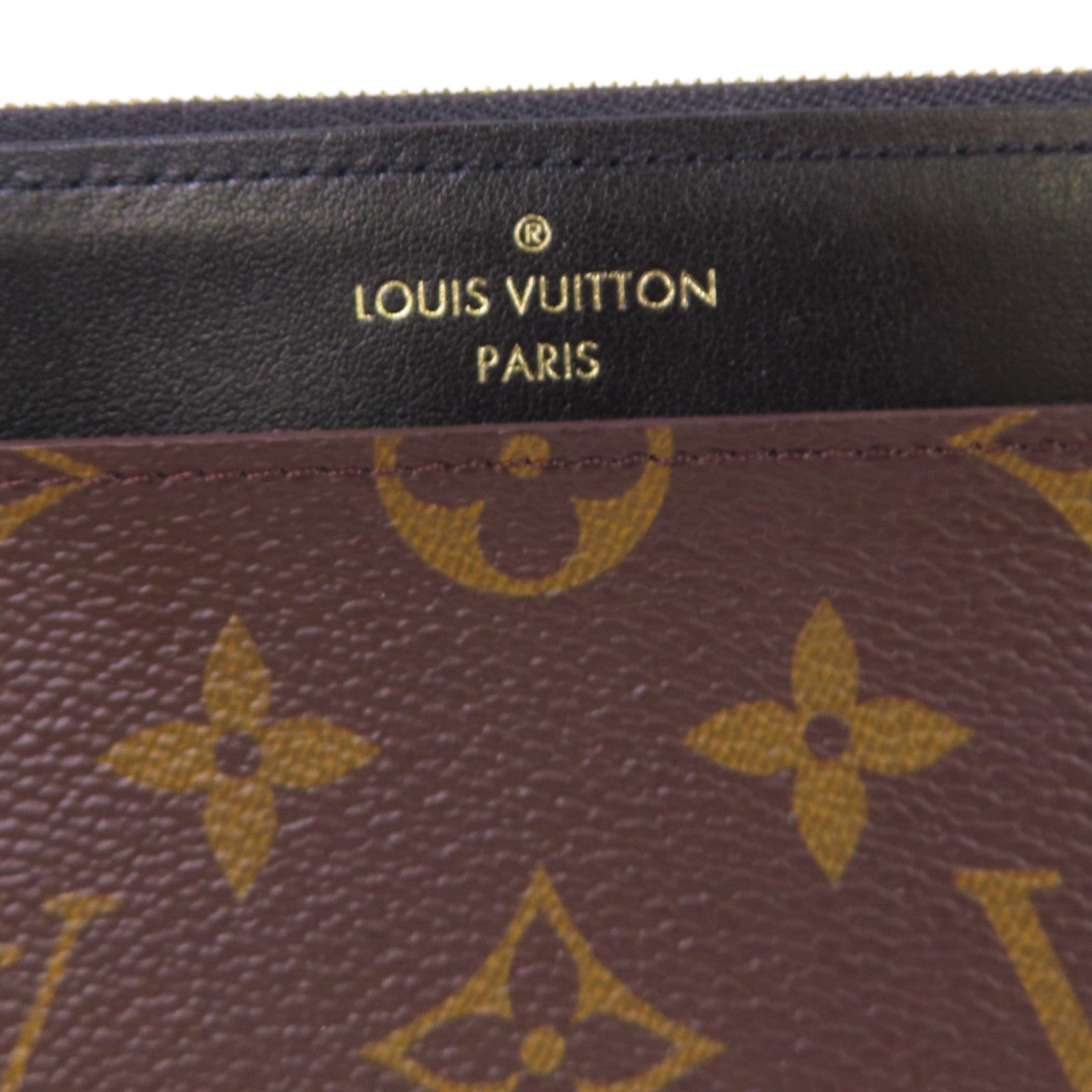 LOUIS VUITTON Monogram/牛皮皮革Slim Purse金扣拉鏈長錢包啡色/黑色