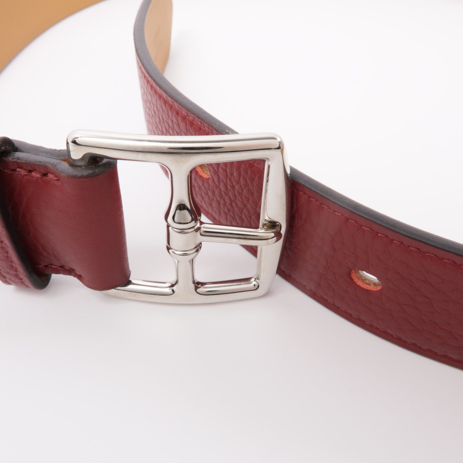 HERMES 【激減優惠】Togo皮革Etriviere 32 Belt銀扣皮帶紅色