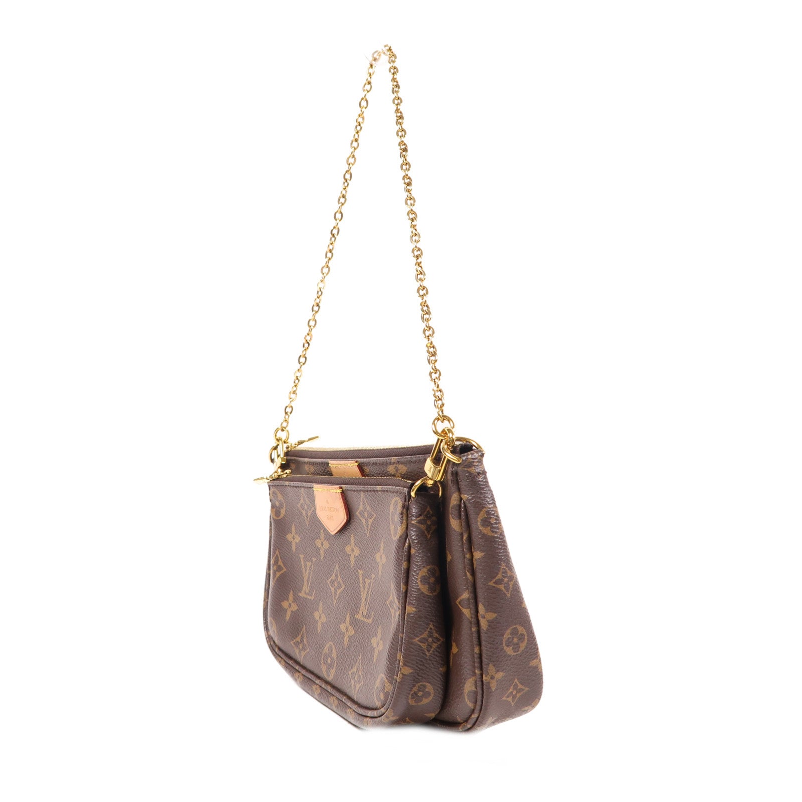LOUIS VUITTON Monogram Multi Pochette Accessoires金扣手挽肩背兩用袋棕色