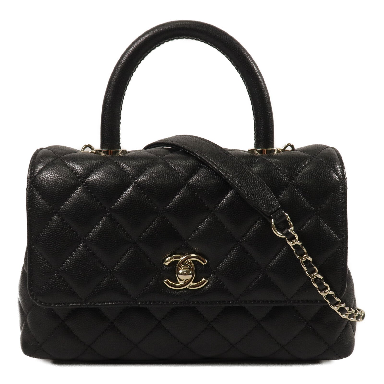 CHANEL 牛皮皮革Coco Handle Medium鏈帶手挽肩背兩用袋
