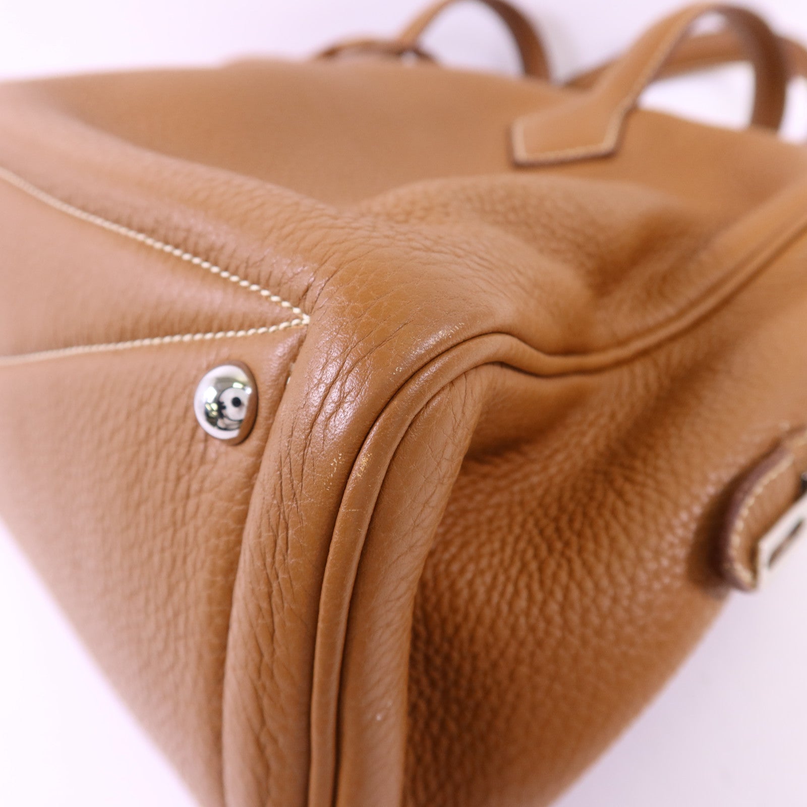 HERMES Clemence皮革Victoria銀扣手挽袋Gold