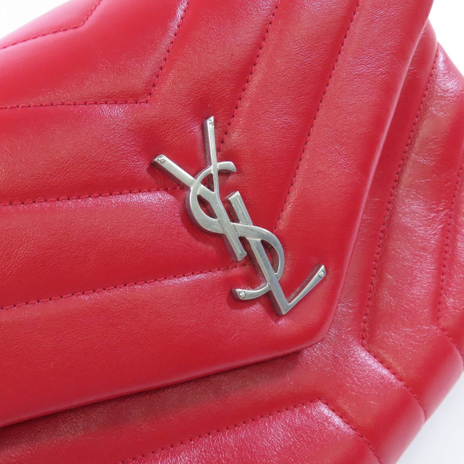 YVES SAINT LAURENT 斜紋牛皮皮革Shoulder Bag金扣鏈帶肩背袋紅色