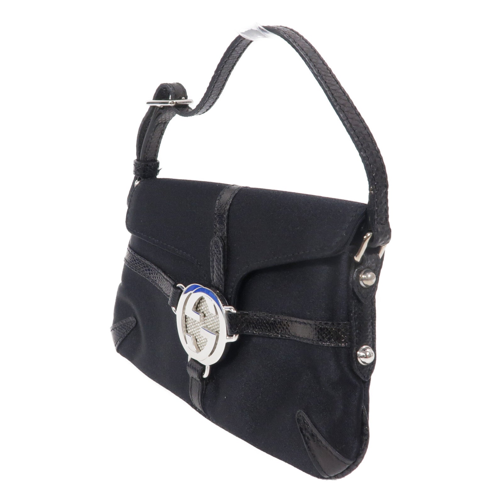 GUCCI 絲質/蜥蜴皮革Hand Bag手挽袋
