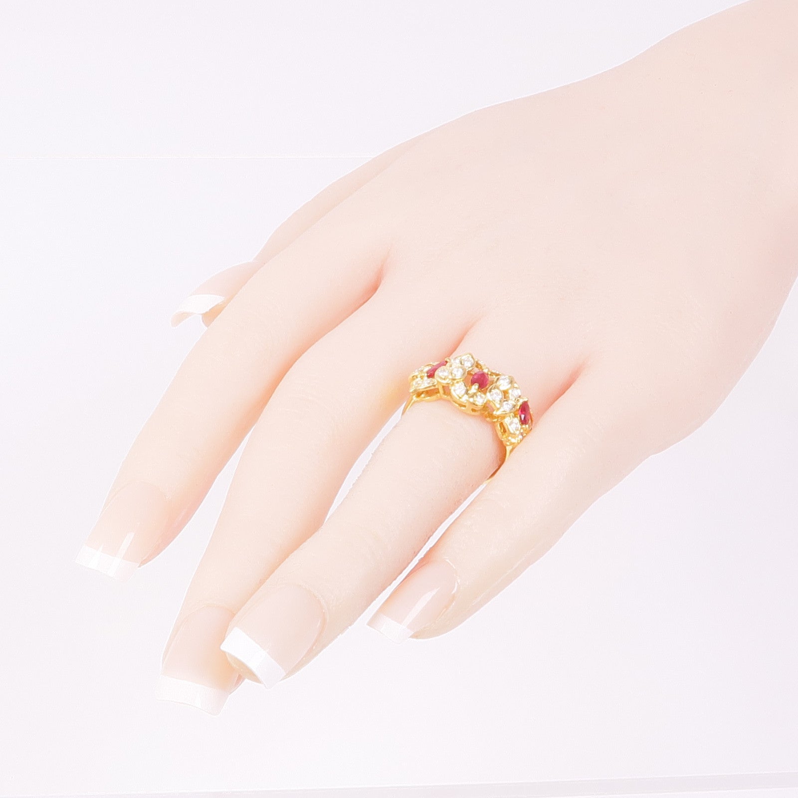 JEWELRY 18K黃金Ruby Diamond Ring紅寶石/鑽石戒指US#7.25