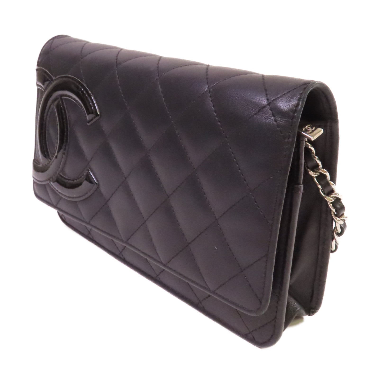 CHANEL 【激減優惠】菱格羊皮皮革Cambon WOC Wallet On Chain Shoulder Bag銀扣鏈帶肩背袋黑色
