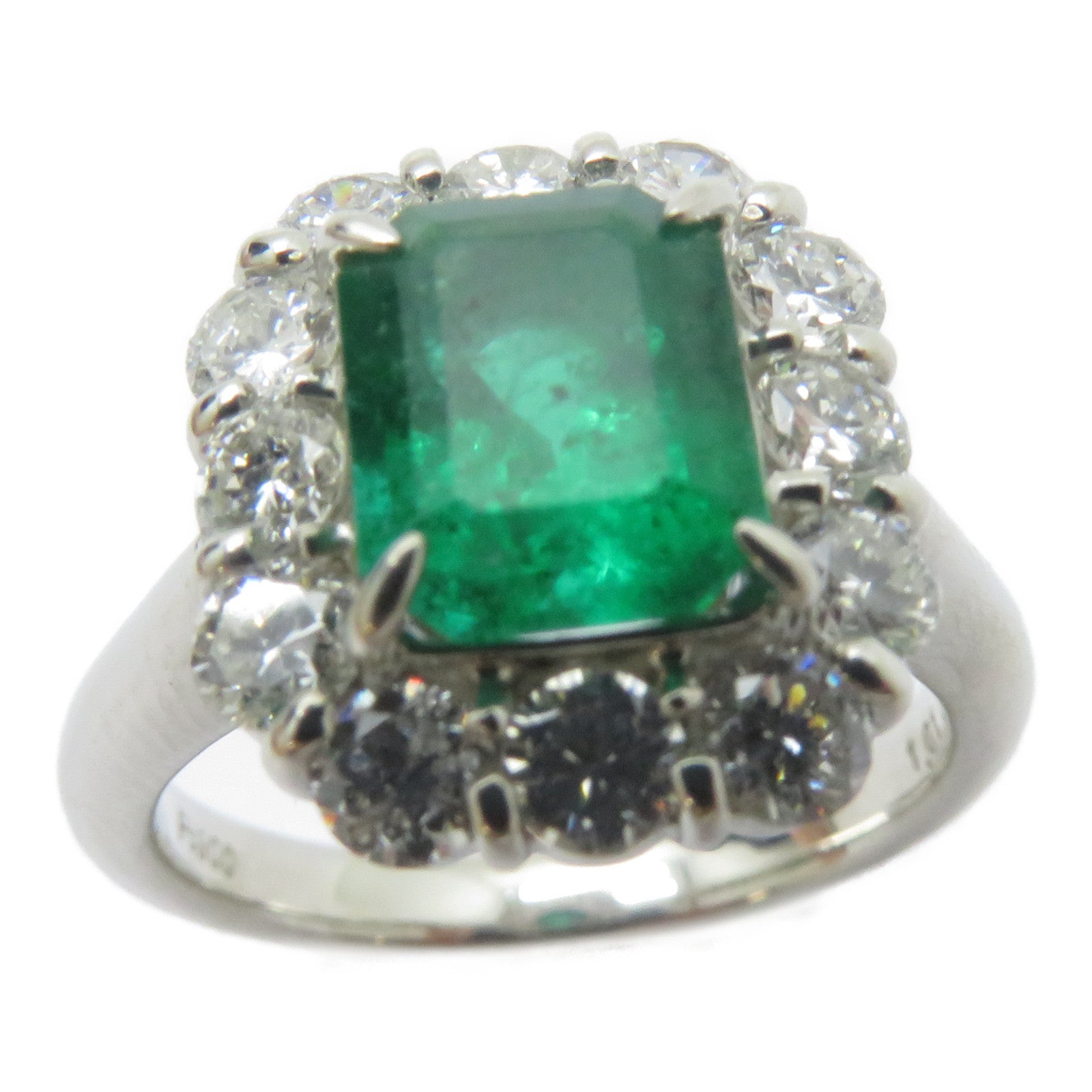 JEWELRY PT900鉑金Emerald Ring 1.51ct綠寶石/1.01ct鑚石戒指US#5.75