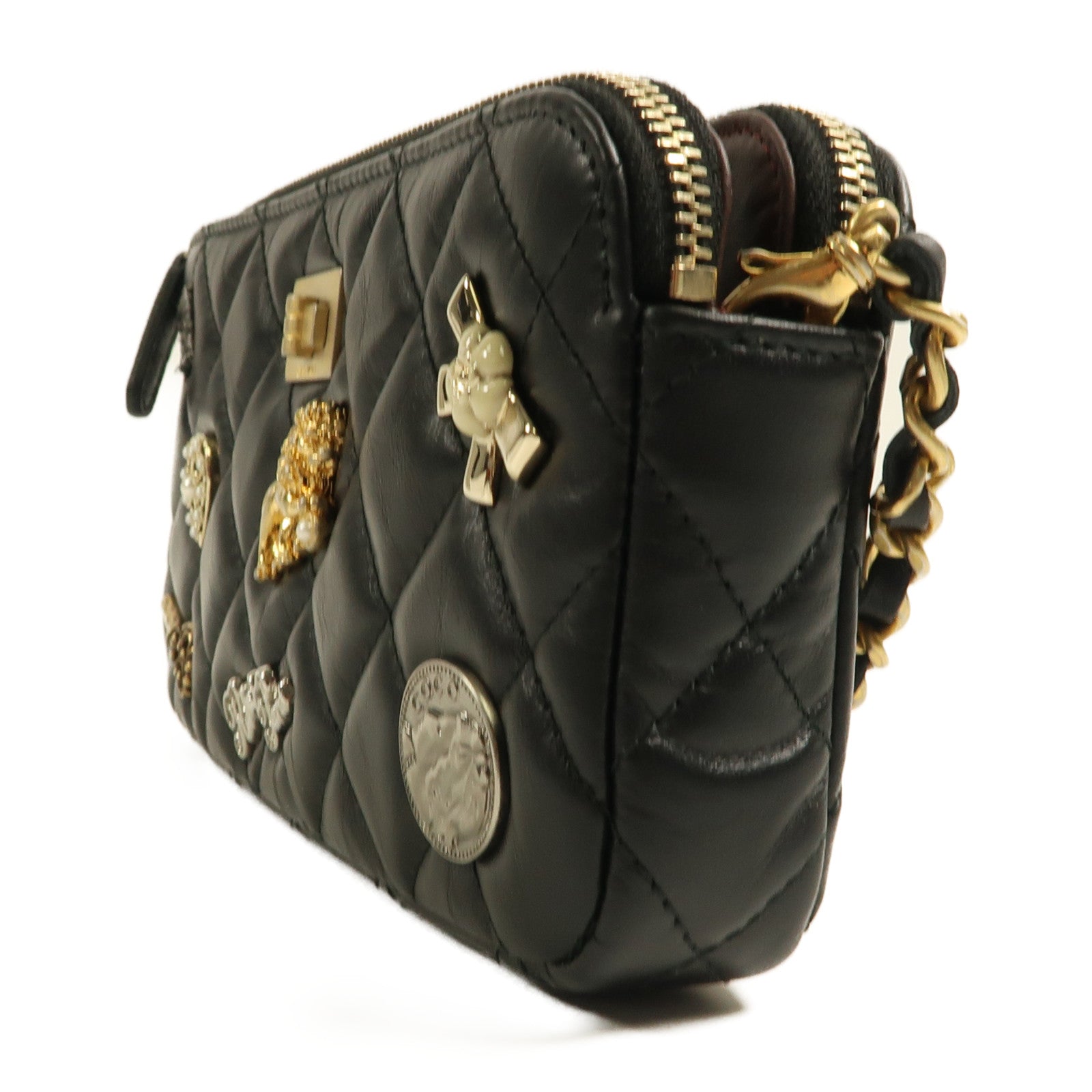 CHANEL 牛皮皮革Lucky Charm 2.55 Clutch with Chain金扣鏈帶肩背袋黑色
