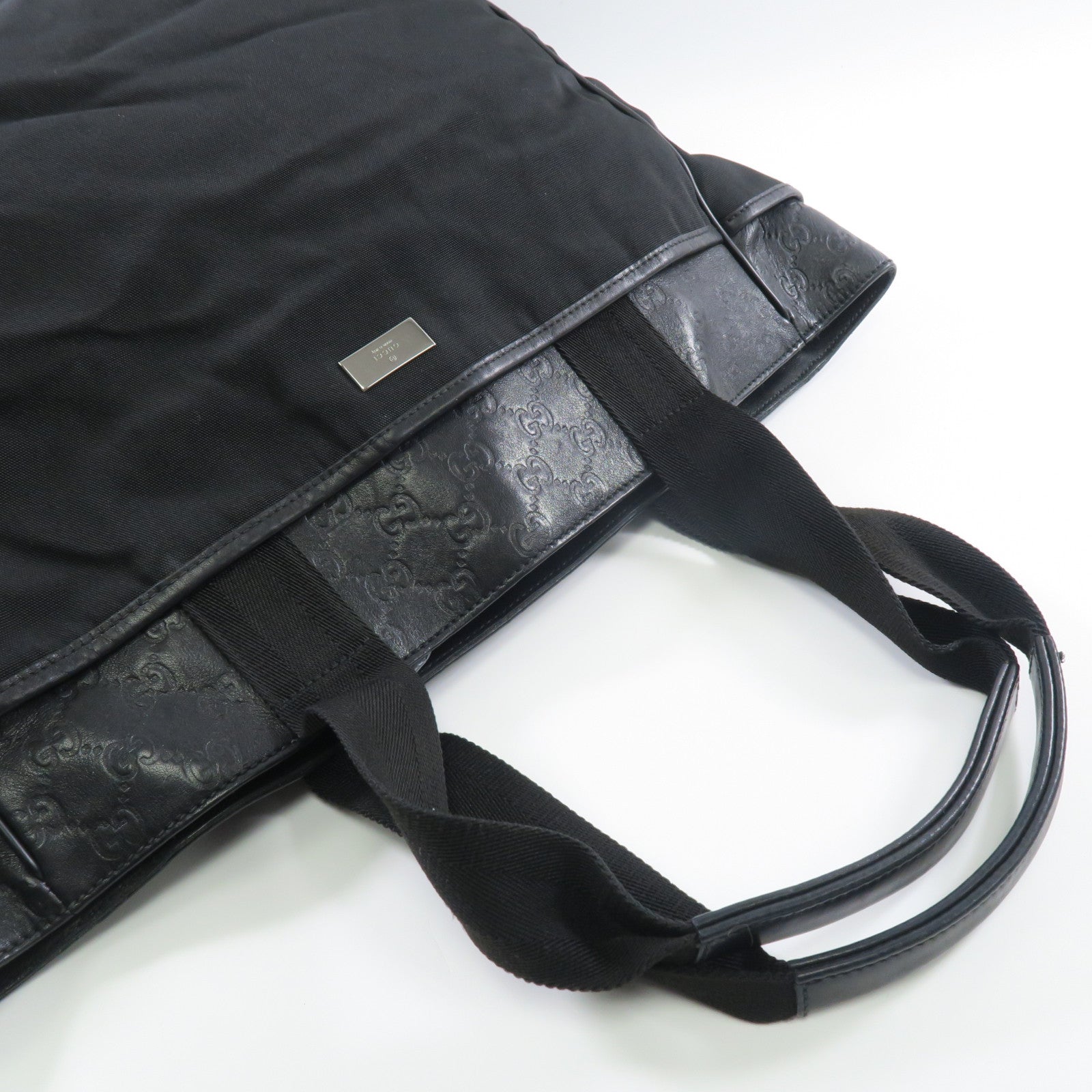 GUCCI 帆布Tote Bag銀扣手挽袋黑色