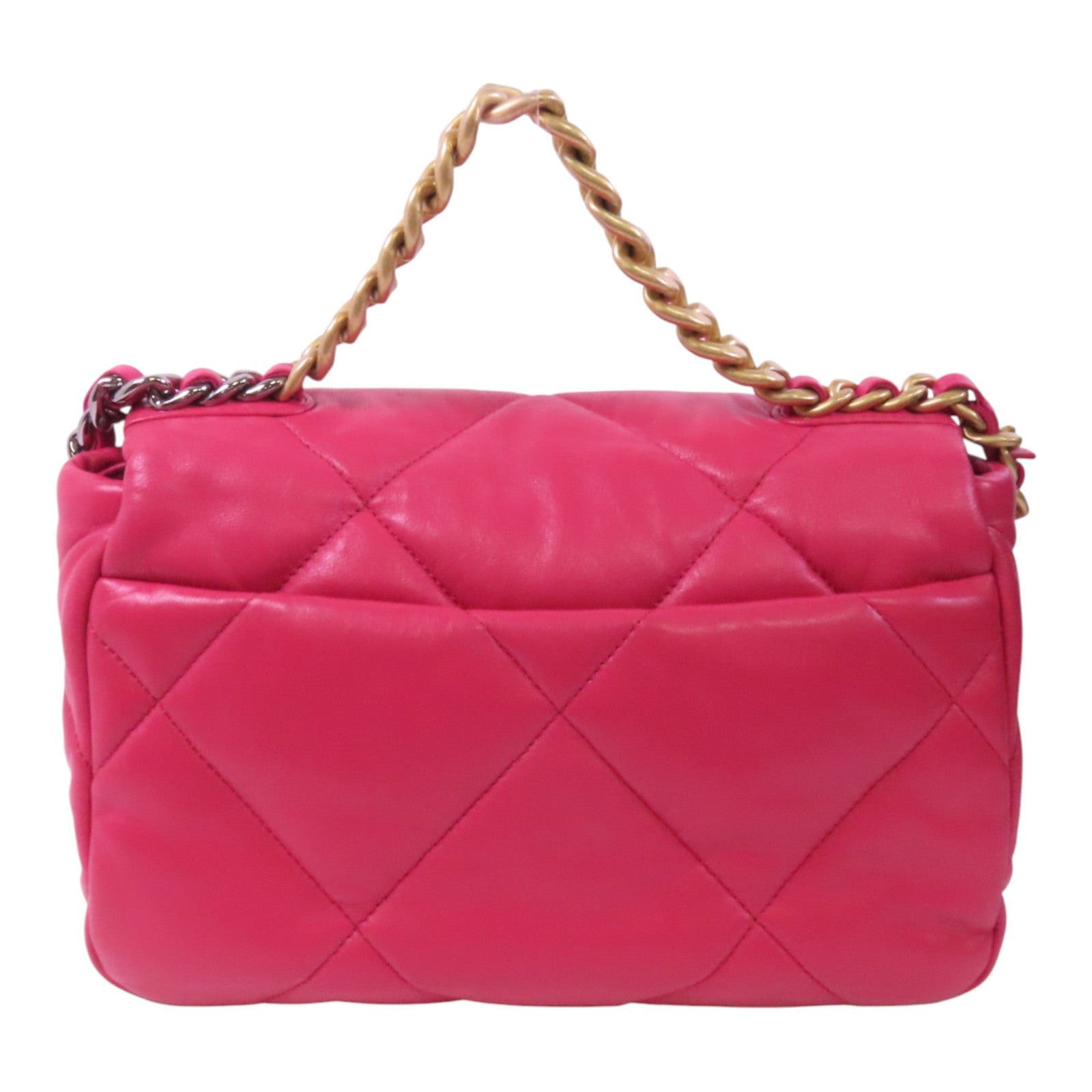 CHANEL 羊皮皮革C19金扣鏈帶手挽肩背兩用袋