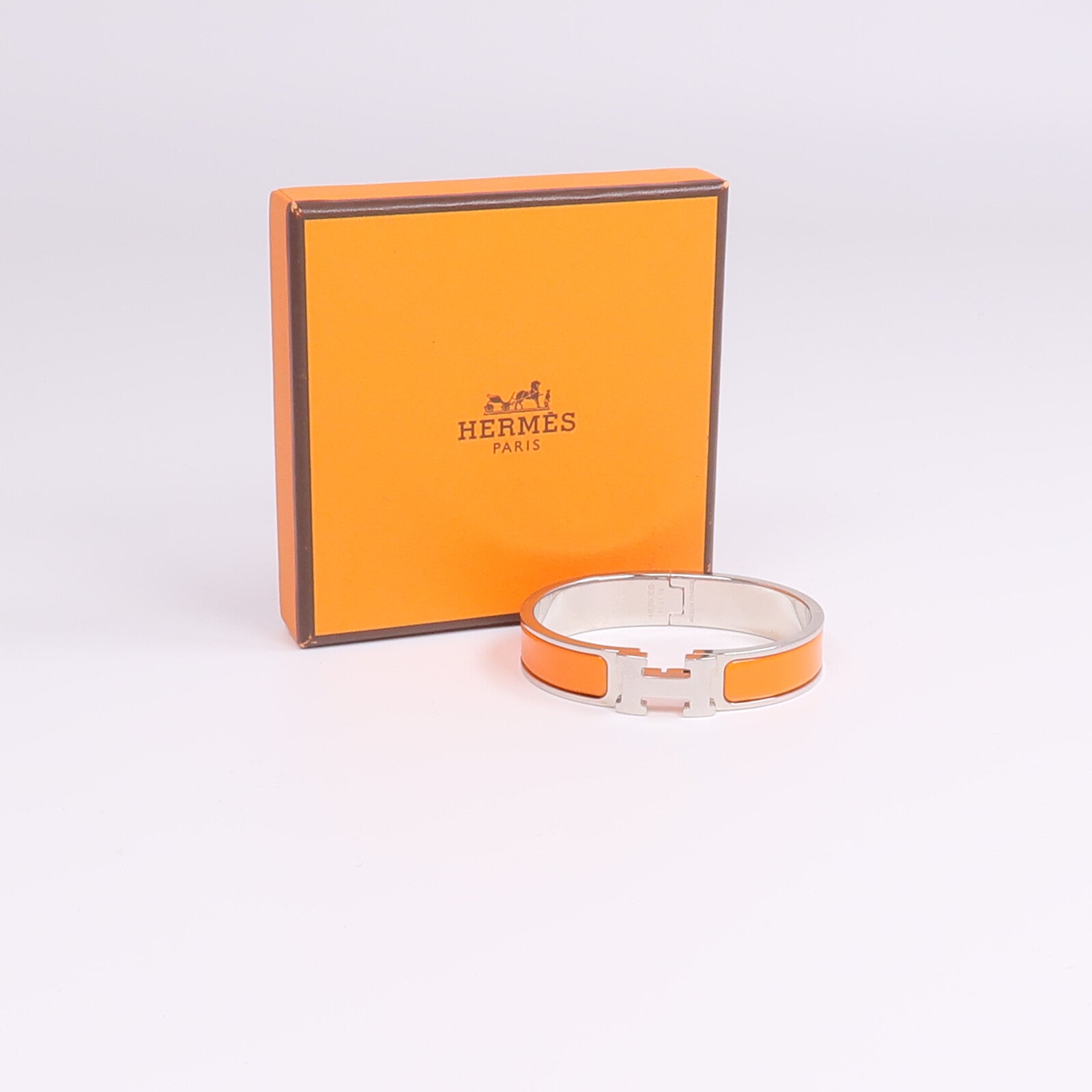 HERMES 金屬/琺瑯Clic H Bracelet銀扣手鐲