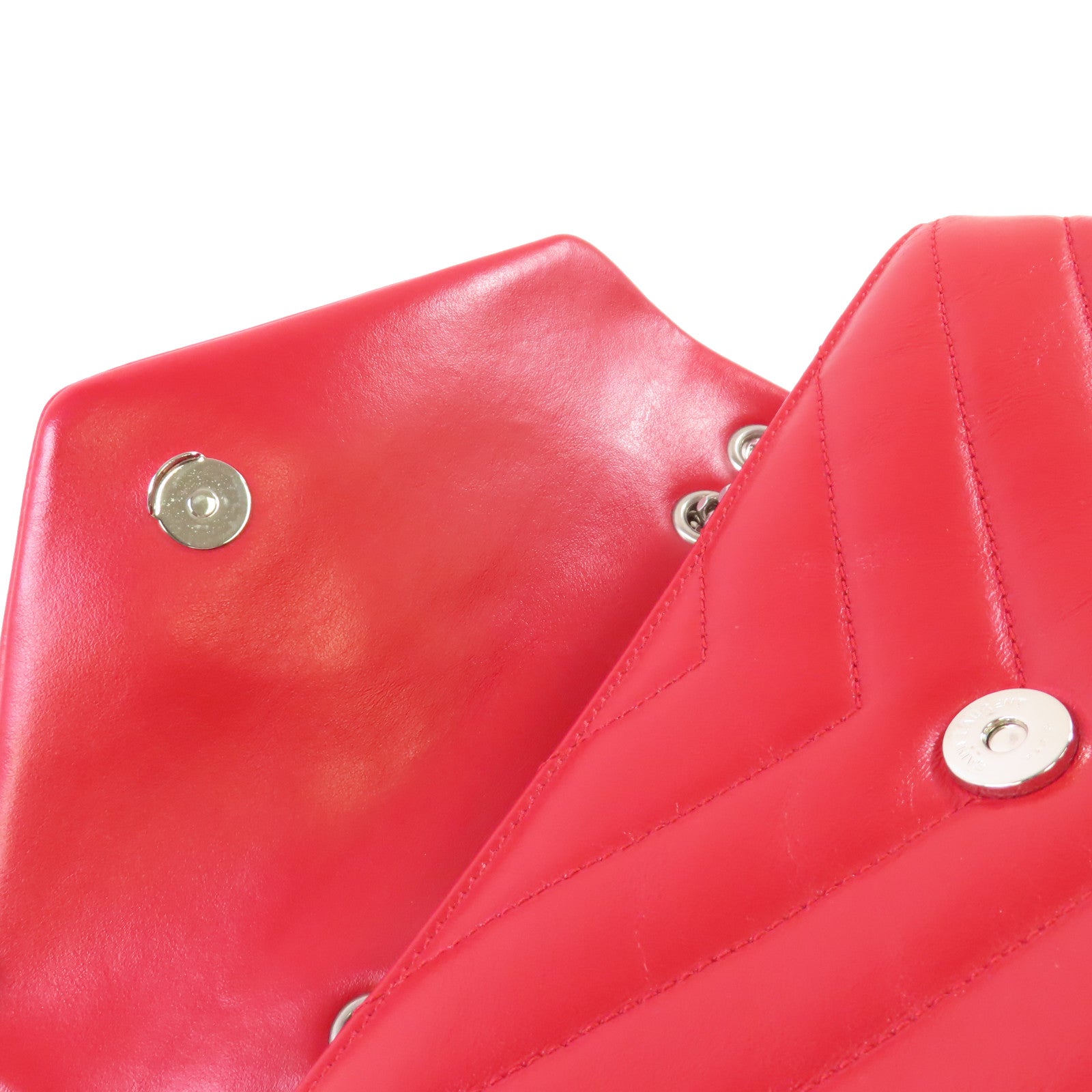 YVES SAINT LAURENT 斜紋牛皮皮革Shoulder Bag金扣鏈帶肩背袋紅色