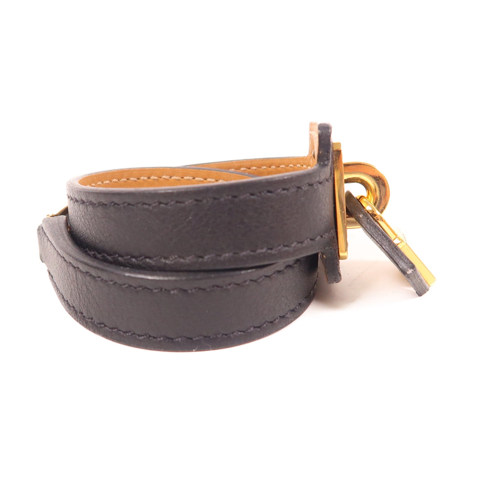 HERMES 皮革O'kelly Bracelet金扣手鐲Noir