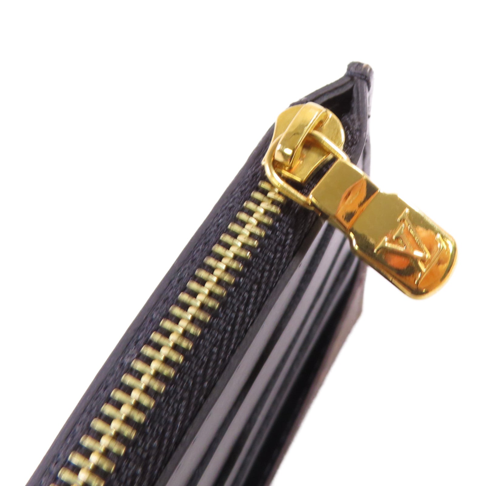 LOUIS VUITTON Monogram/牛皮皮革Slim Purse金扣拉鏈長錢包啡色/黑色
