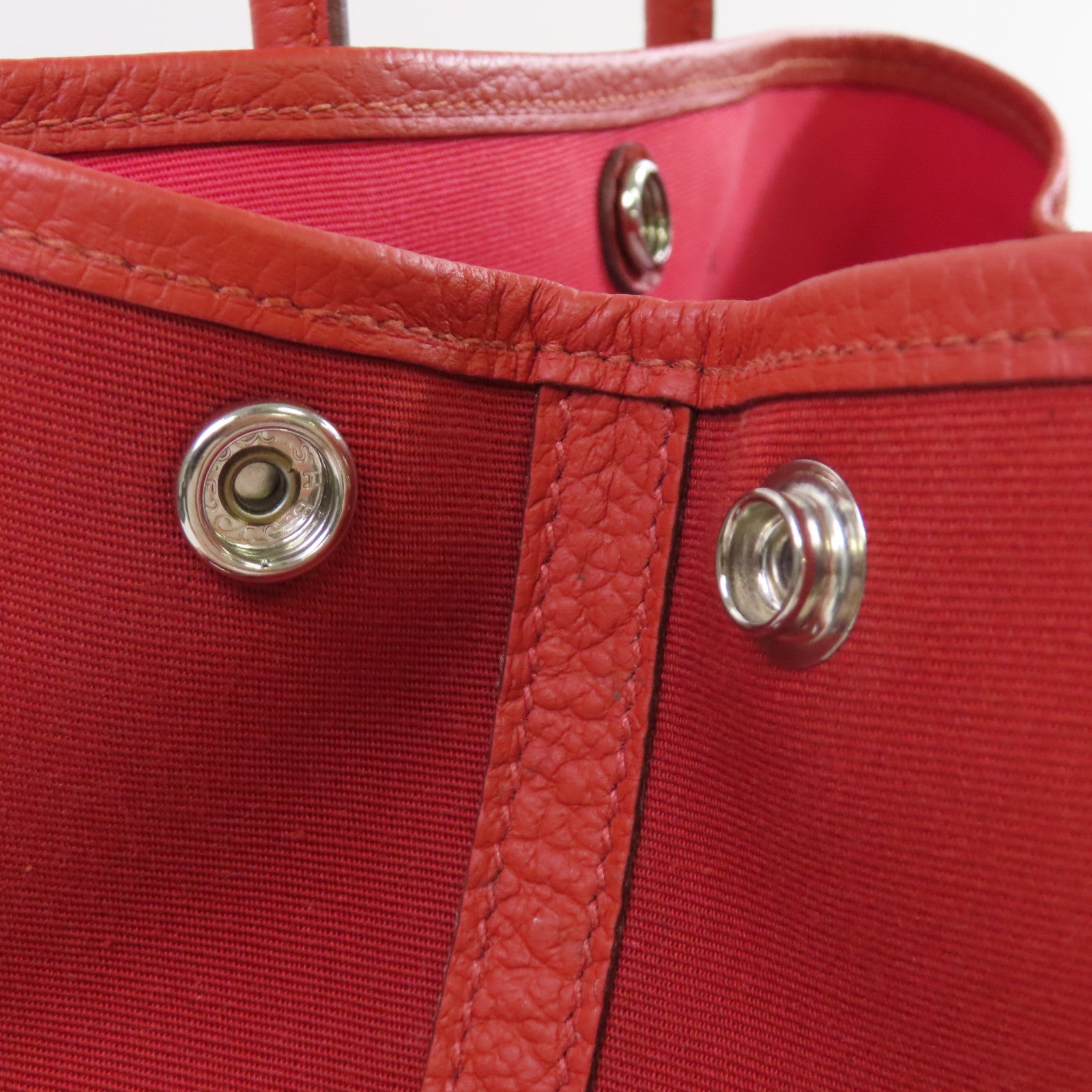 HERMES 【激減優惠】帆布Garden Party TPM Tote Bag銀扣手挽袋紅色