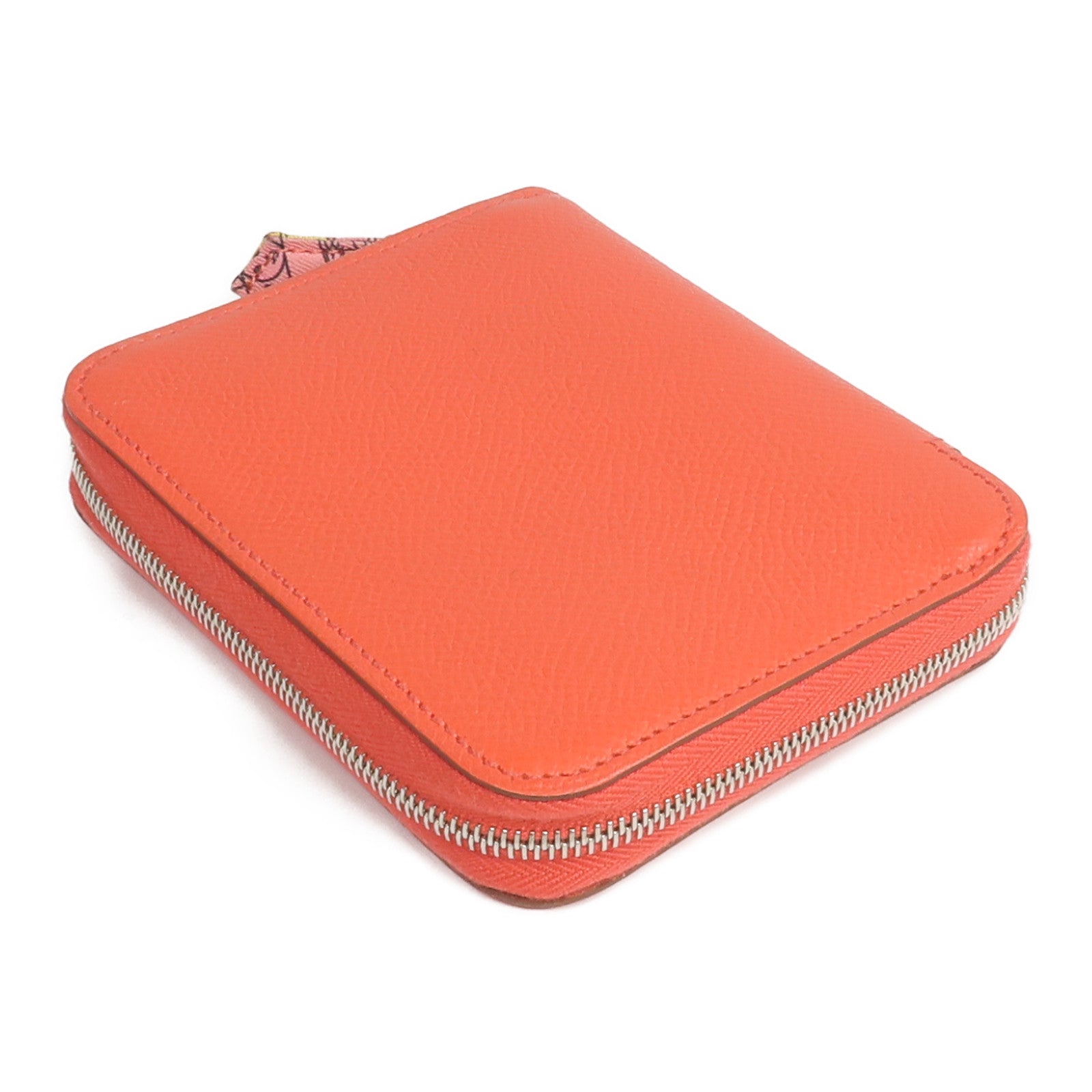 HERMES Epsom皮革/絲質Silk'In Compact Wallet錢包Rose Jaipur