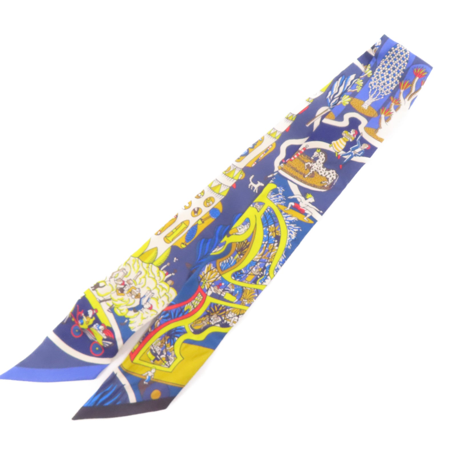 HERMES 絲質Twilly絲巾藍色