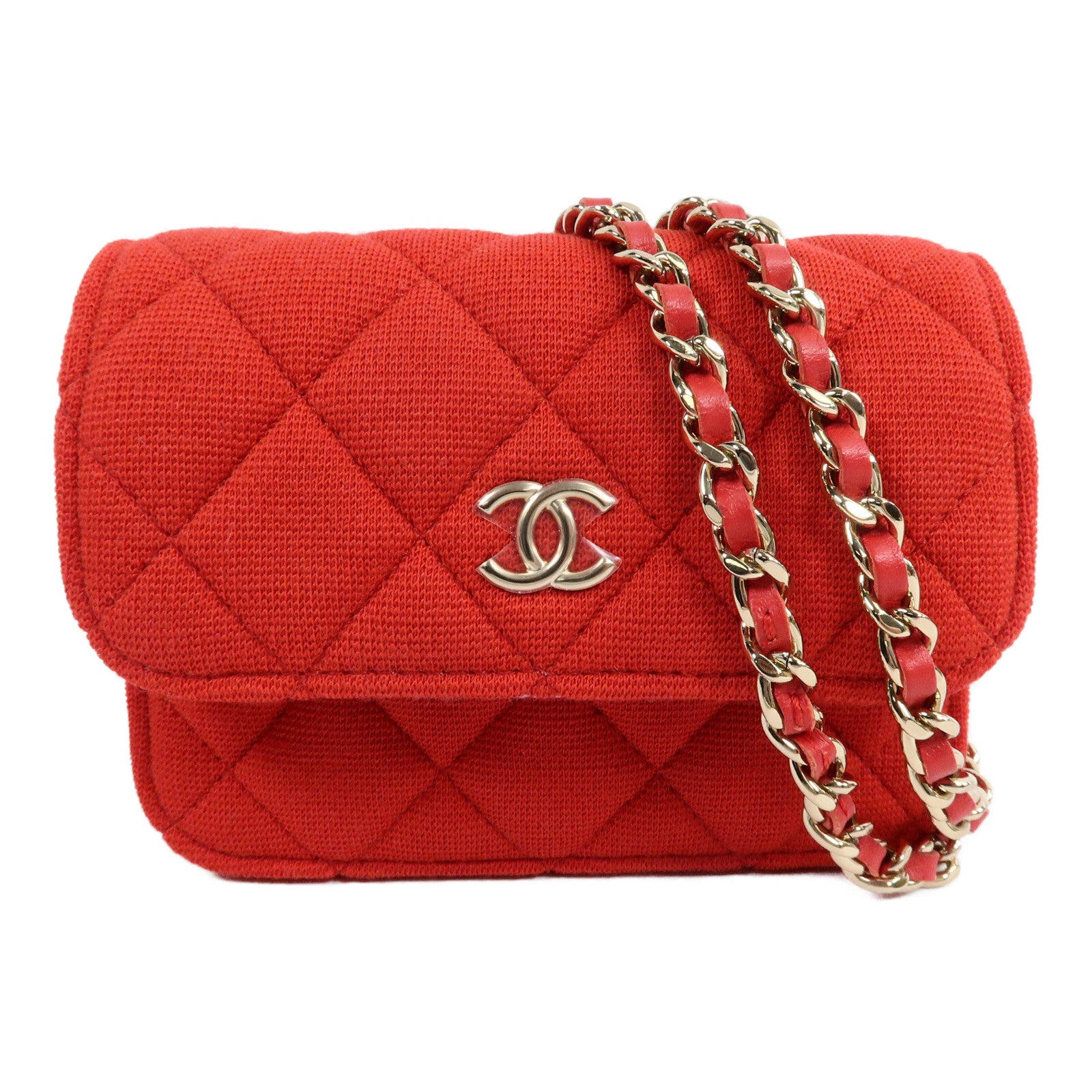 CHANEL Jersey Fabric Mini Flap Clutch With Chain鏈帶肩背袋