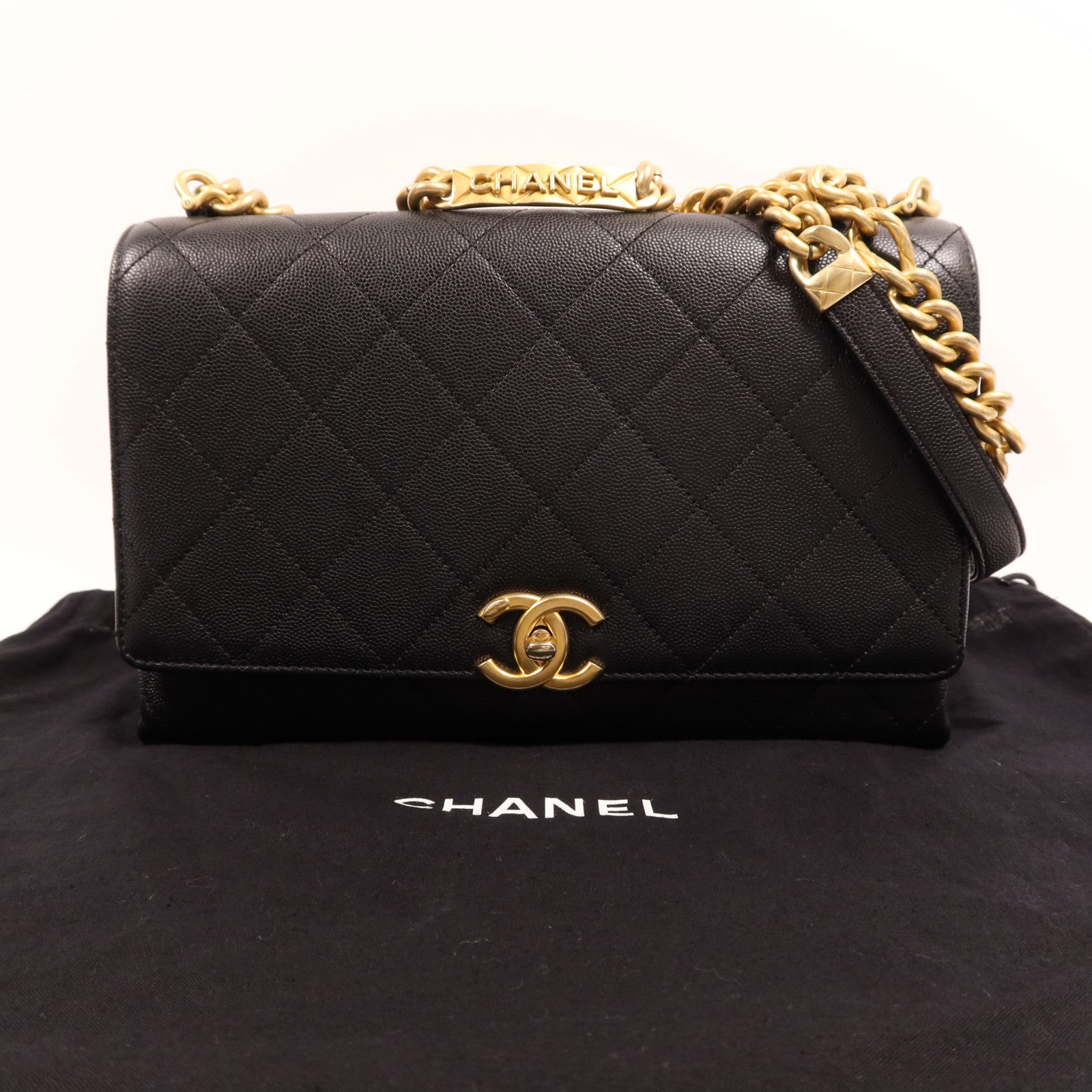 CHANEL 牛皮皮革Chain Shoulder Bag金扣鏈帶肩背袋